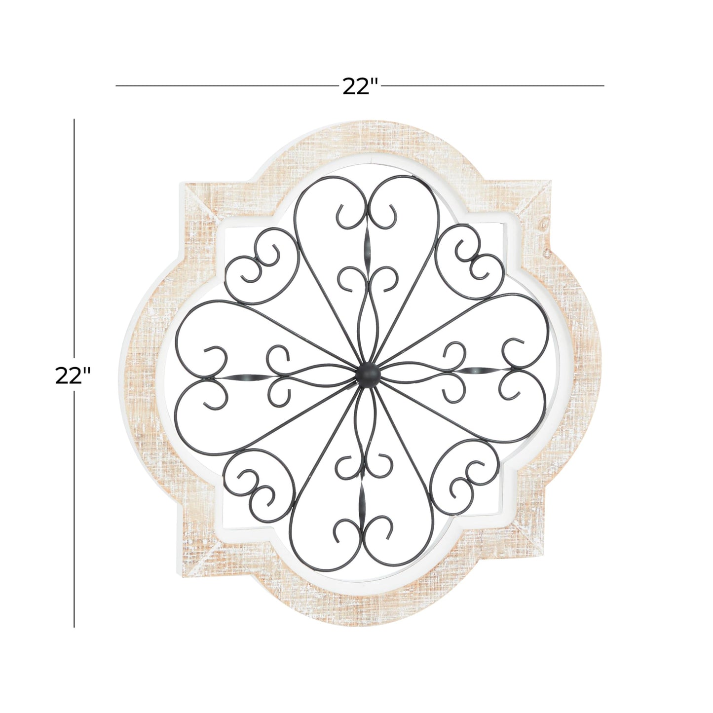 Deco 79 Wooden Scroll Home Wall Decor Wall Sculpture with Metal Scroll Work, Wall Art 22" x 1" x 22", White