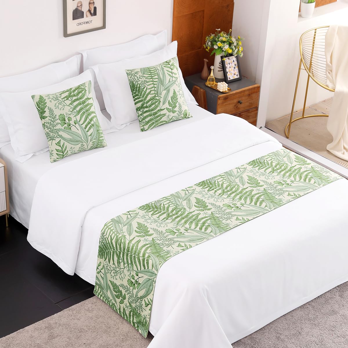 AMBERIS Forest Pattern Bed Runner, Soft and Cozy Bed Scarf Country Style Decoration (Pillowcases Sold Separately)