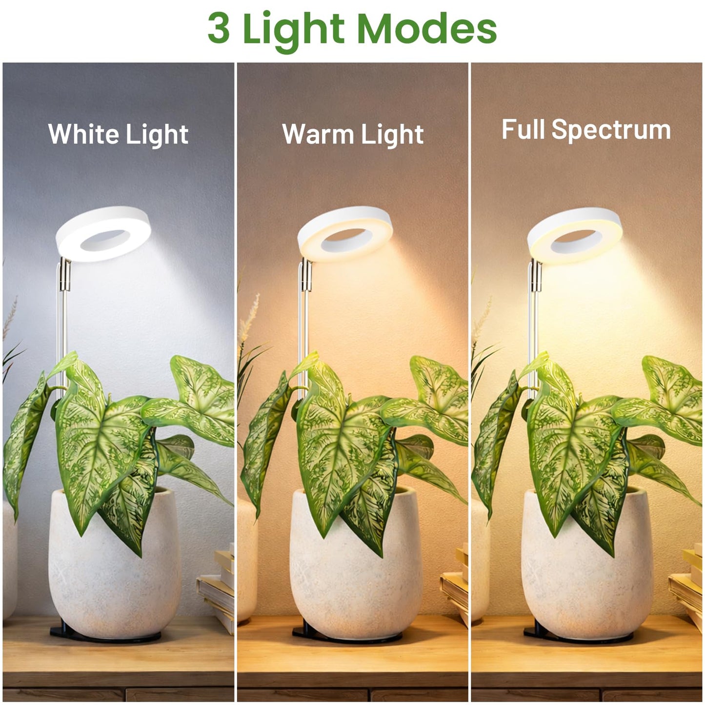 LBW Grow Light for Indoor Plants, Full Spectrum Plant Light with Base, Height Adjustable Plant Growing Lamp with Auto On/Off Timer 6/8/12/16H, 3 Colors,5 Dimmable Brightness, for Small Plants, White