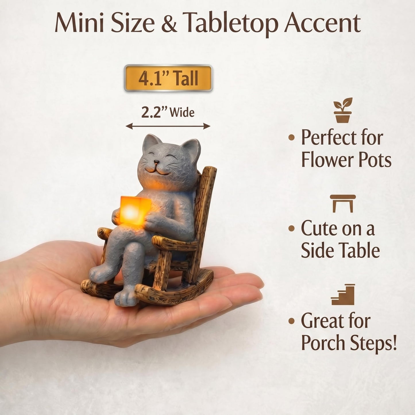 Lyeasw Cat Solar Garden Statues - 4inch Outdoor Decor for Patio, Lawn, Yard, Porch- Miniature Cute Cat Outdoor Figurine with LED Lights - Housewarming Birthday for Women, Mom, Cat Lovers