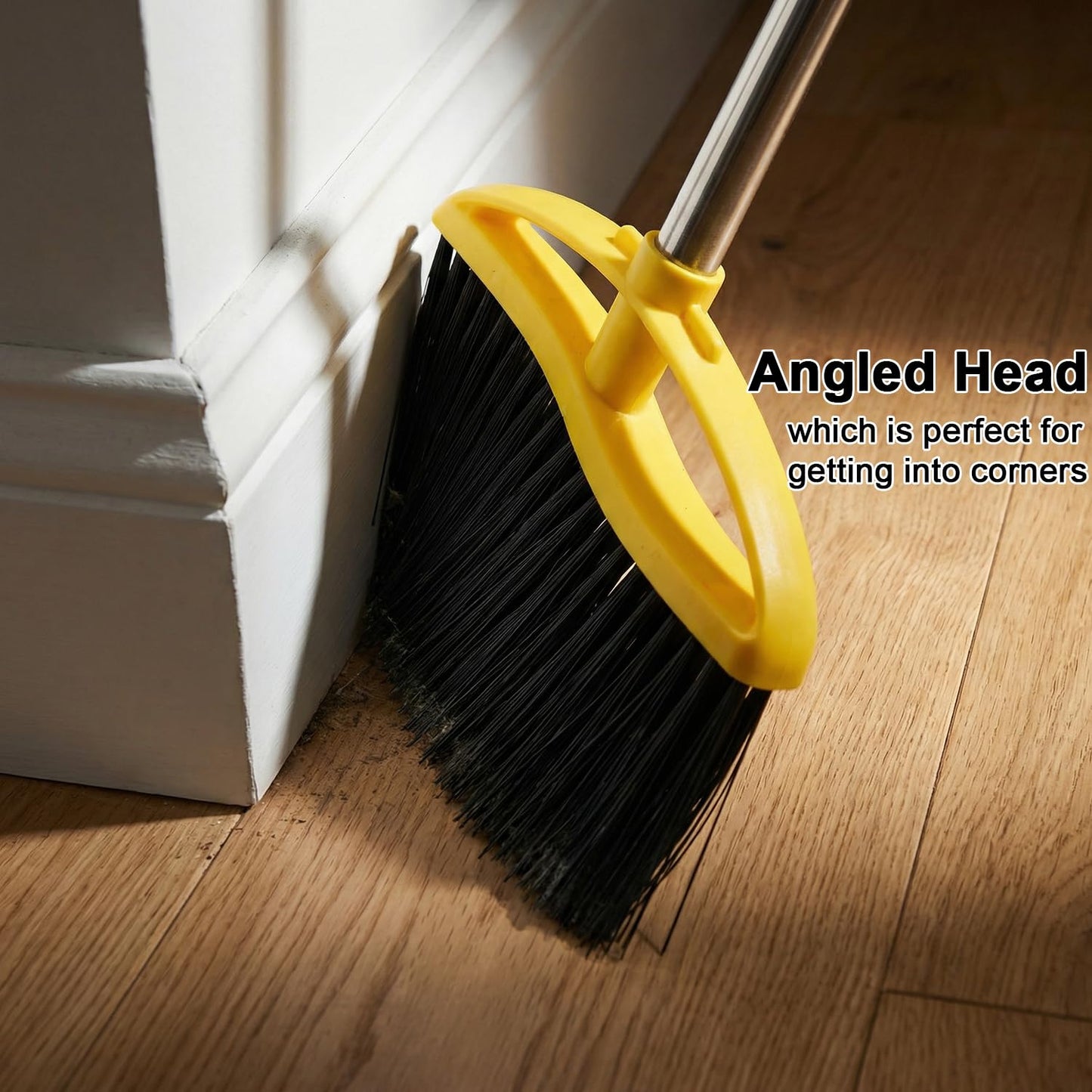 Gloffer Soft Bristles Broom for Indoor Sweeping, Household Cleaning Angle Broom with 55inch Long Handle for Home Office Hardwood Tile Floors Kitchen