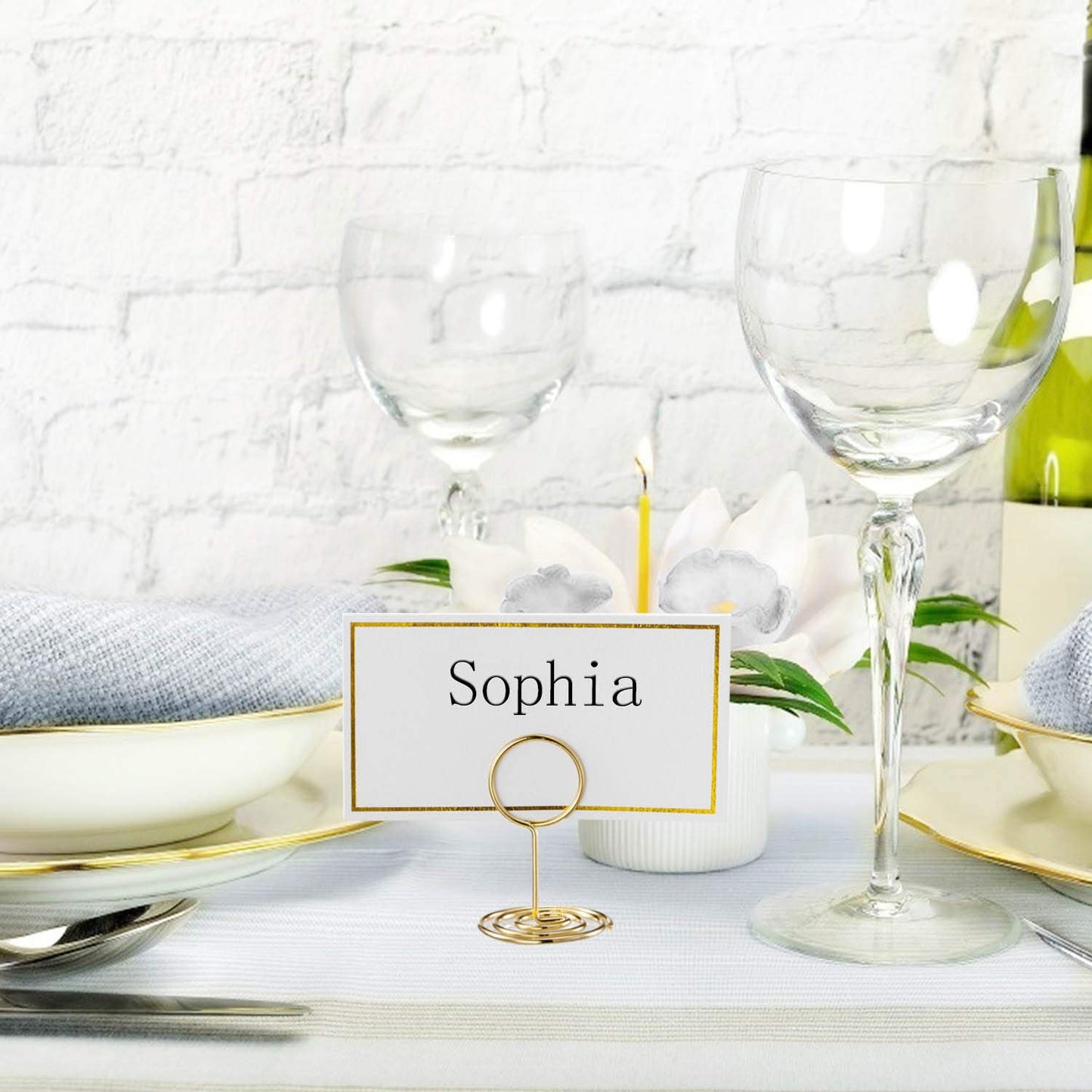 Toncoo 24 Pcs Premium Mini Table Number Holders and 24 Pcs Place Cards with Gold Foil Border, Place Card Holder, Table Sign Stand, Photo Picture holders for Centerpieces, Wedding, Party, Birthday