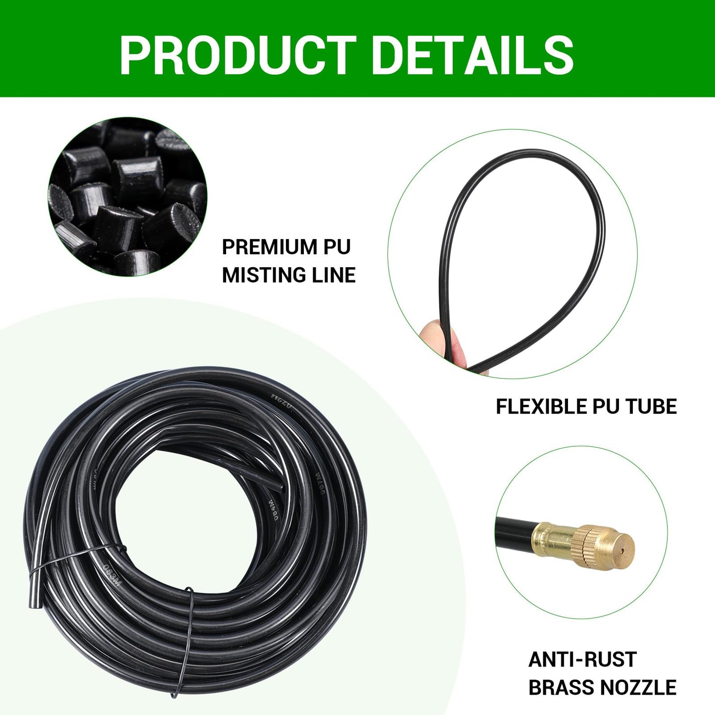 DEMORA 66FT Automatic Drip Irrigation Kit, Bendable Watering Hose with Multi Sprinkler Heads, Misting System for Garden Yard Outdoor Plants Greenhouse