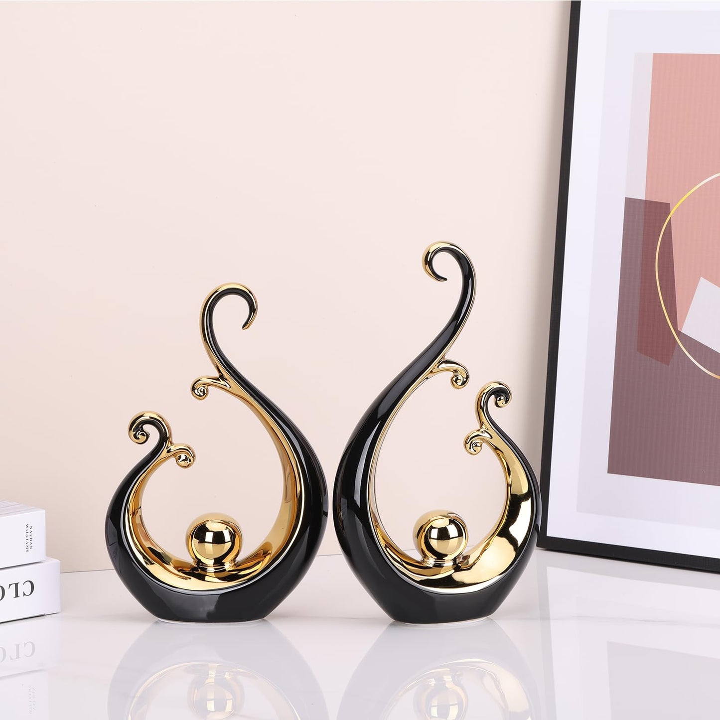 Glossy Black and Gold Decor Ceramic Statue, Modern Abstract Art Luxury Centerpiece - Black Gold Shelves Bookshelf&dining Table Decorations, Versatile Coffee Table Tv Stand Home Decor and Gift Choice