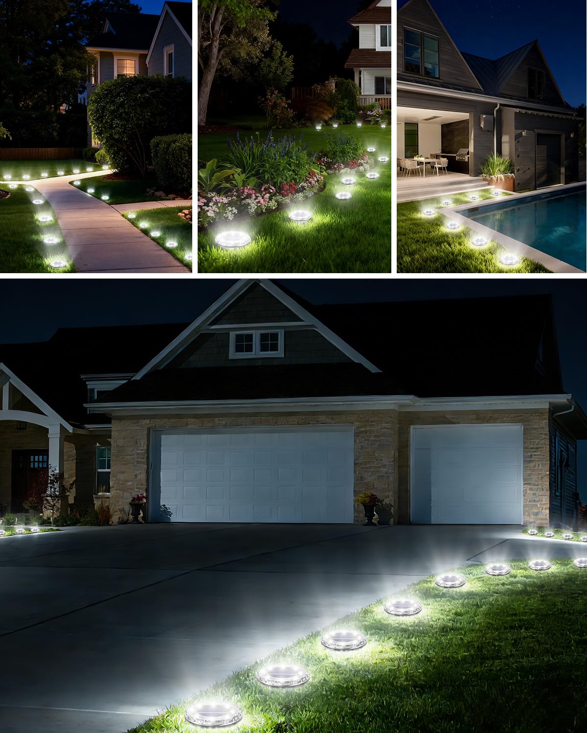 Krinzitt 12 Pack Mini Solar Powered Ground Lights, Bright LED Solar Lights Outdoor Waterproof for Landscape Decoration, Pathway Lighting for Garden Walkway Driveway（Cool White）