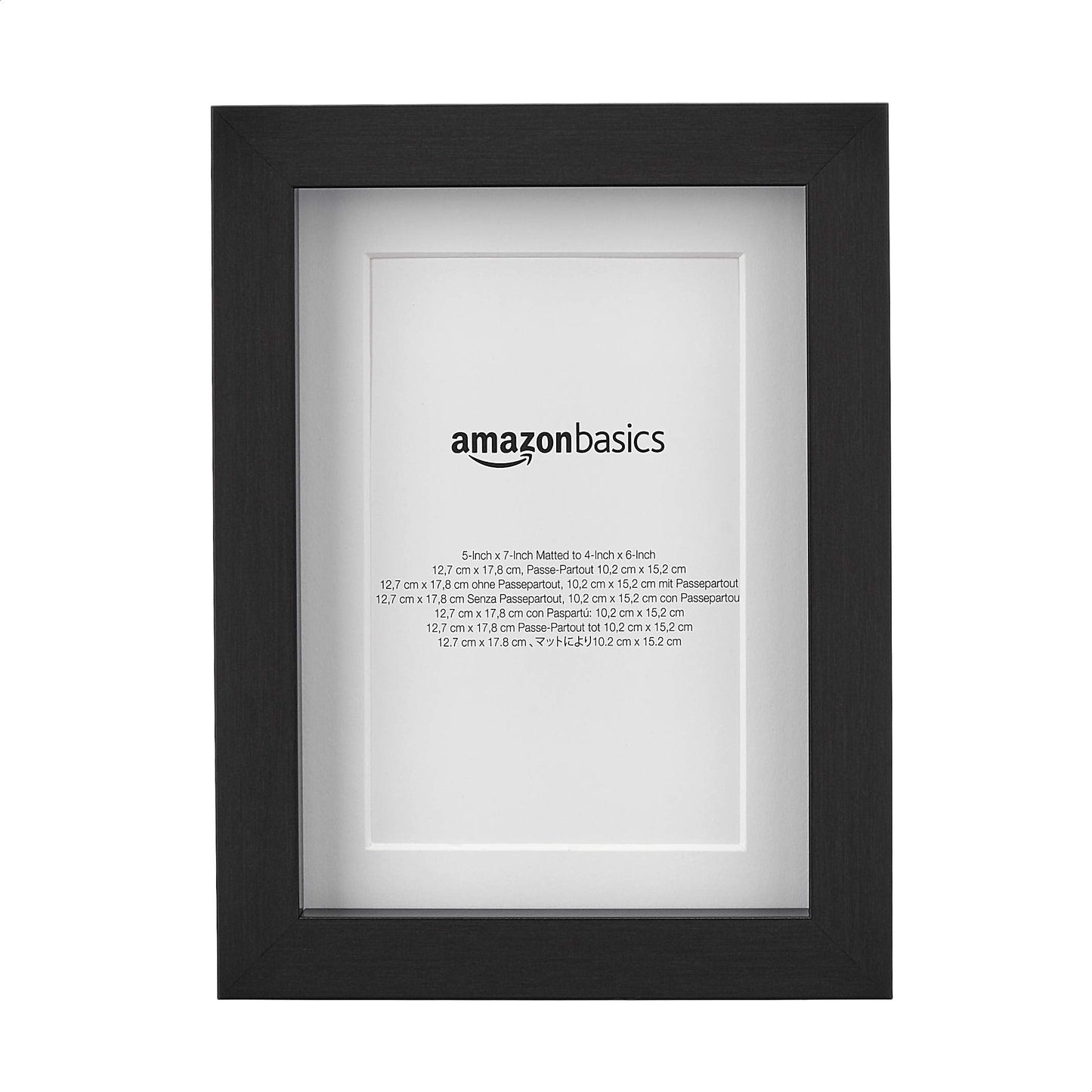 Amazon Basics Rectangular Picture Frame with Glass, 5" x 7", Wall Hanging or Tabletop Display, Mat for 4" x 6" Photo, Black, 2-Pack