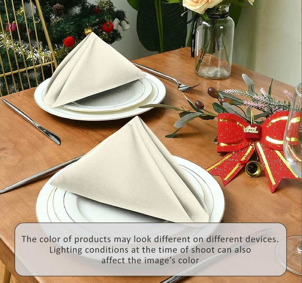 Ruvanti Cloth Napkins Set of 12, 18x18 Inches Napkins Cloth Washable, Soft, Durable, Absorbent, Cotton Blend. Table Dinner Napkins Cloth for Hotel, Lunch, Restaurants, Wedding Parties - Ivory/Cream