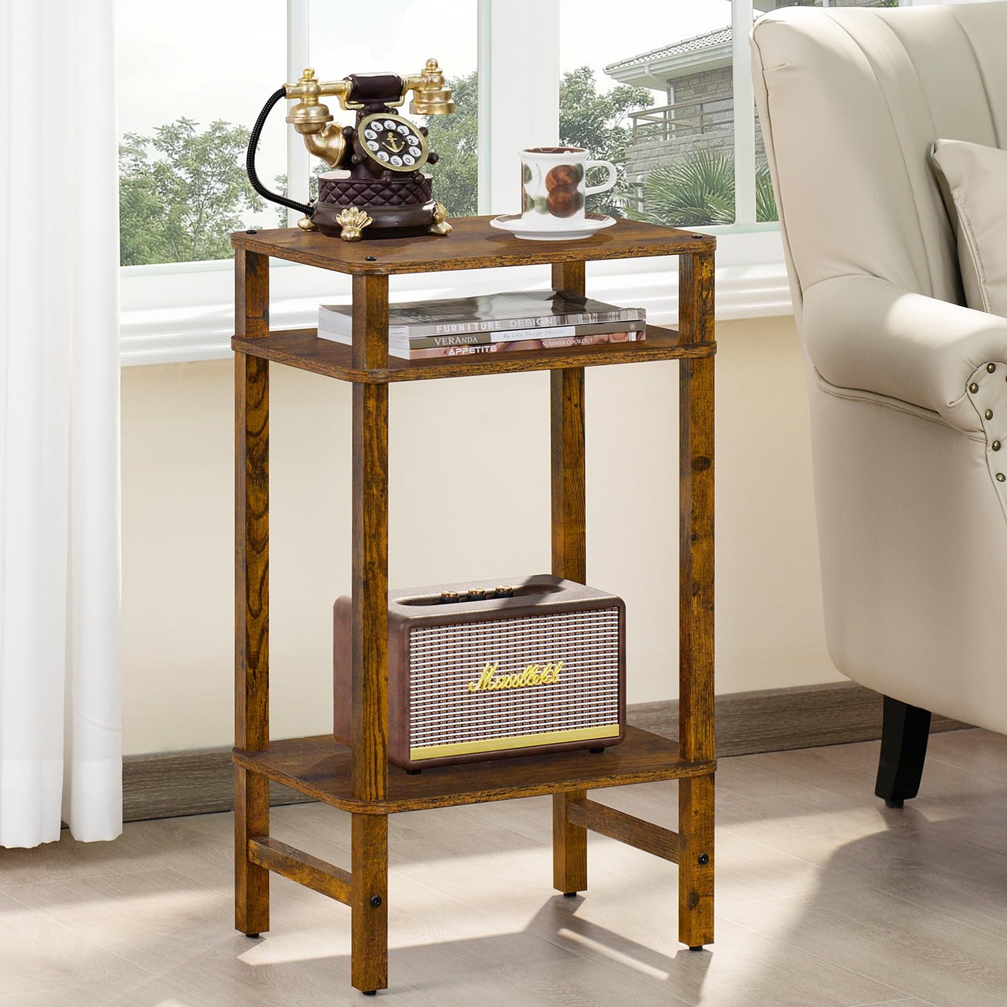 YUFAM Side Table End Table Tall Night Stand 3-Tier for Living Room Bedroom Bathroom Office Furniture Brown