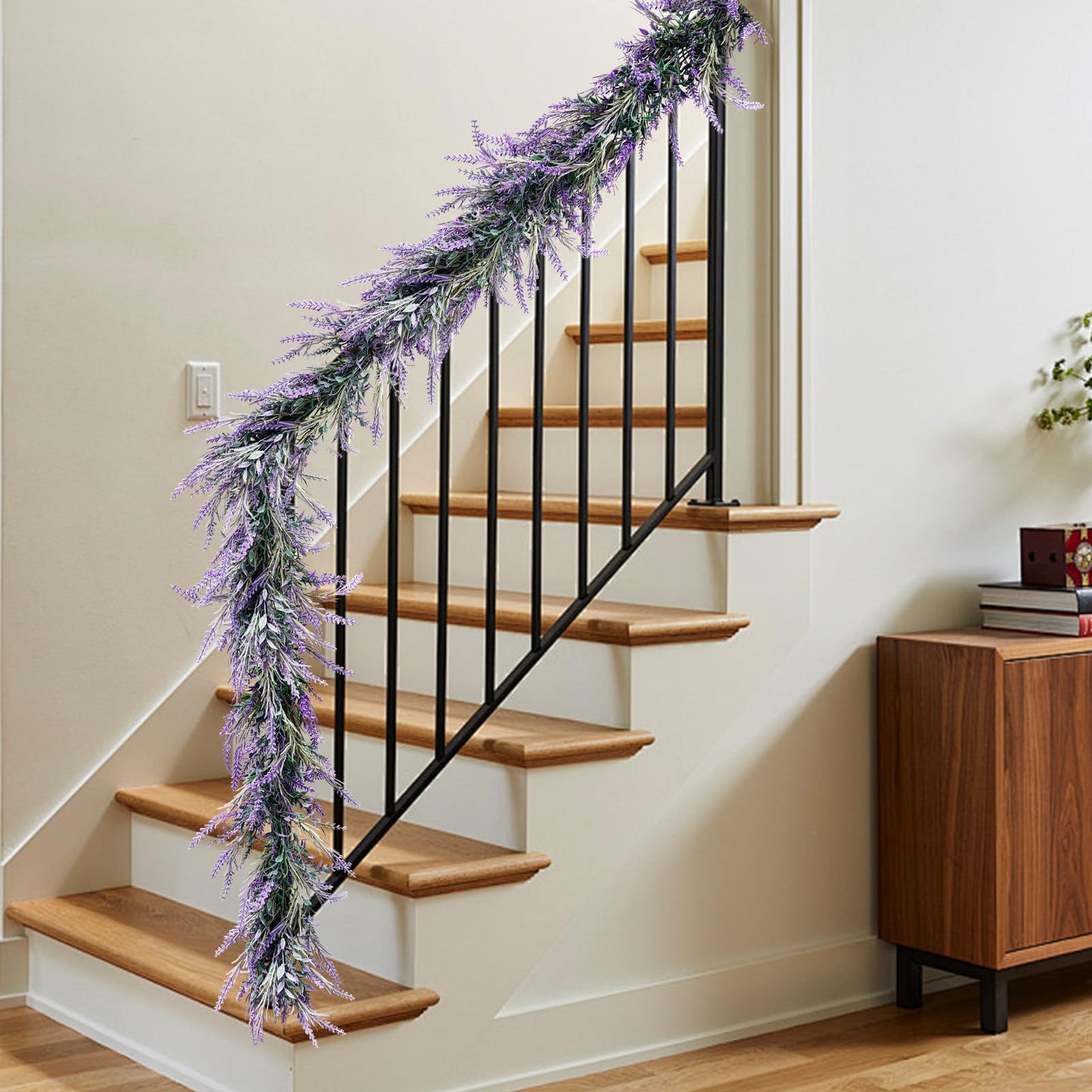 6Ft Lavender Purple Artificial Garland All Year Lavender for Wedding Mantle Spring Summer Garland Indoor Outdoor Home Farmhouse Party Stair Table Window Home Decoration