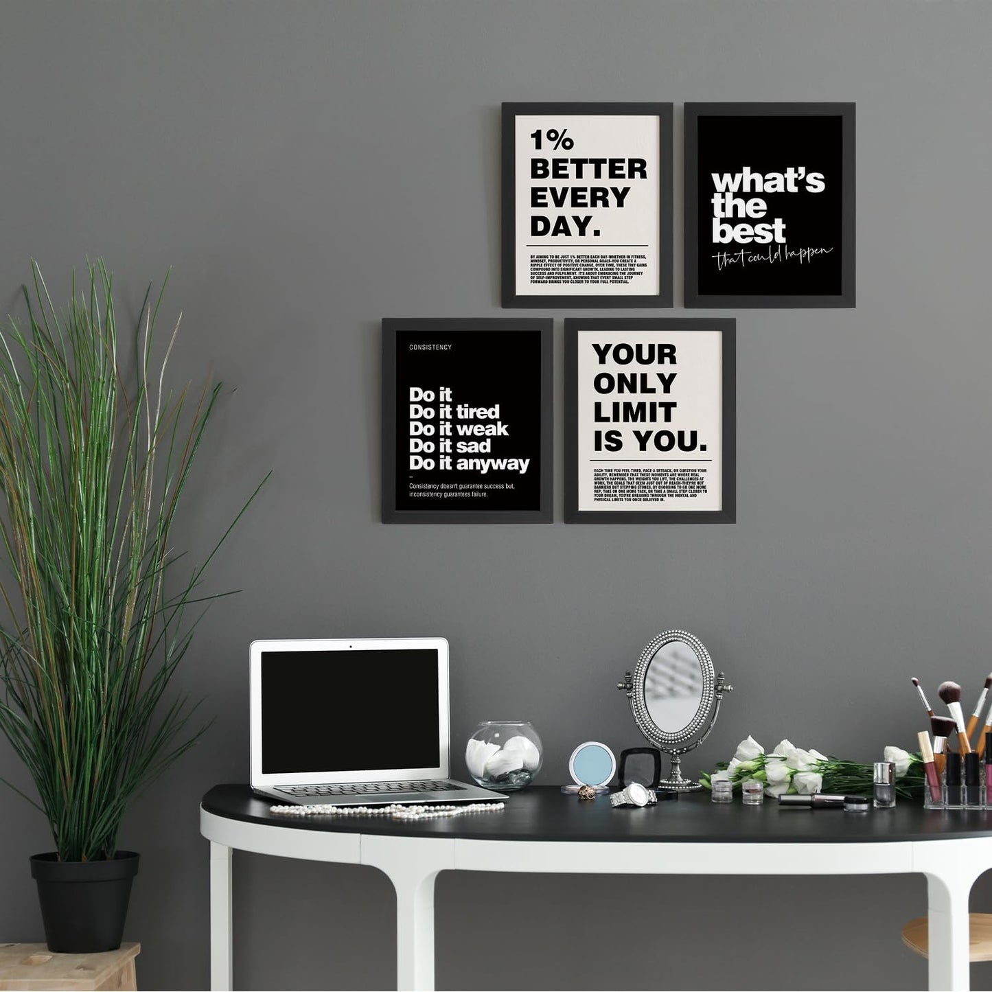 DSHFG Motivational Inspirational Office Wall Art Decor Prints Set of 4, Black Motivational Wall Decor Trendy Retro Posters for Office Home Decor, 8x10 Unframed