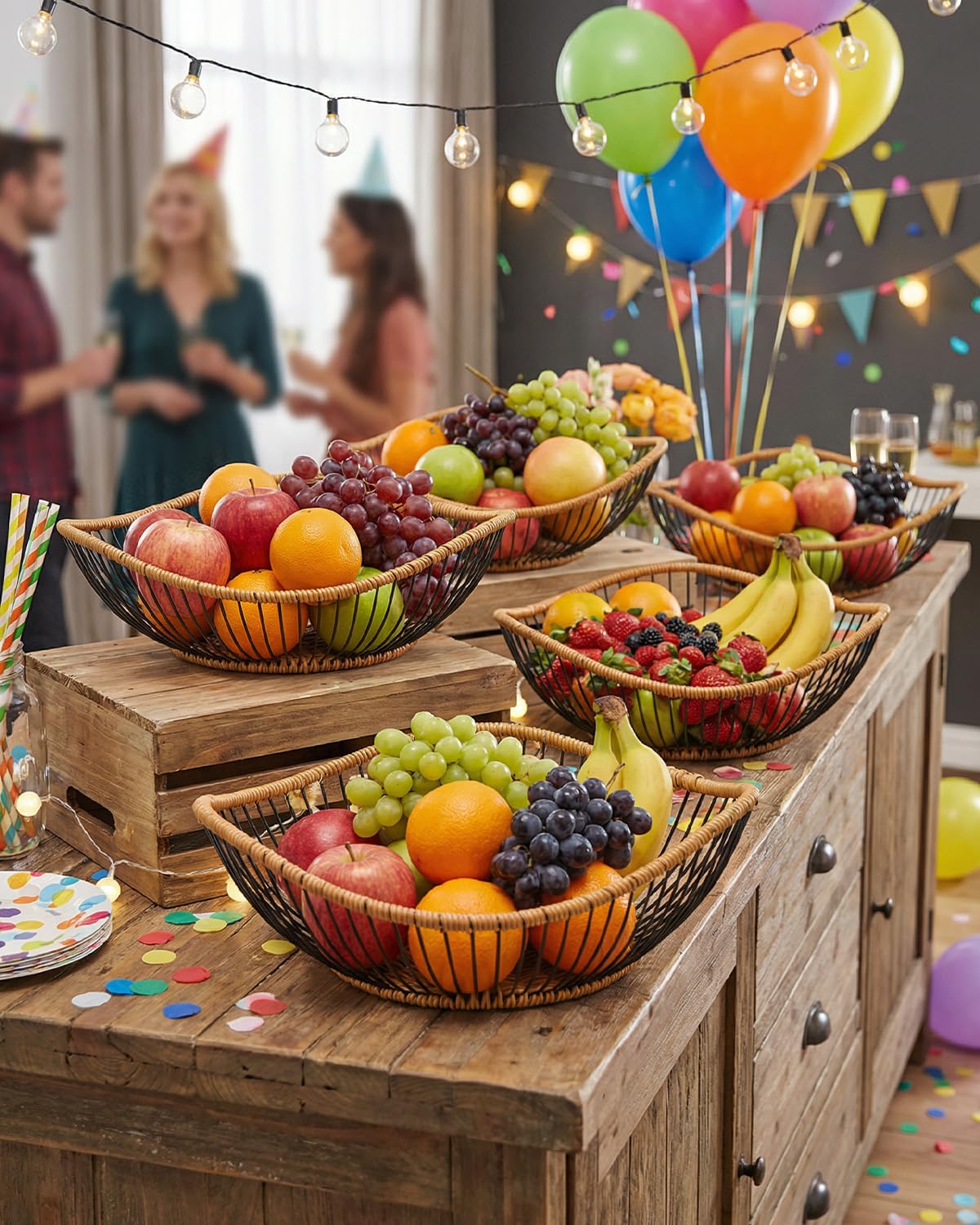 Zitonyang Wire Fruit Basket, Metal Fruits Basket Countertop Fruit Bowl Metal Wire Baskets For Fruits, Vegetables, Breads, Snacks (Brown, 10 x 3 inches)