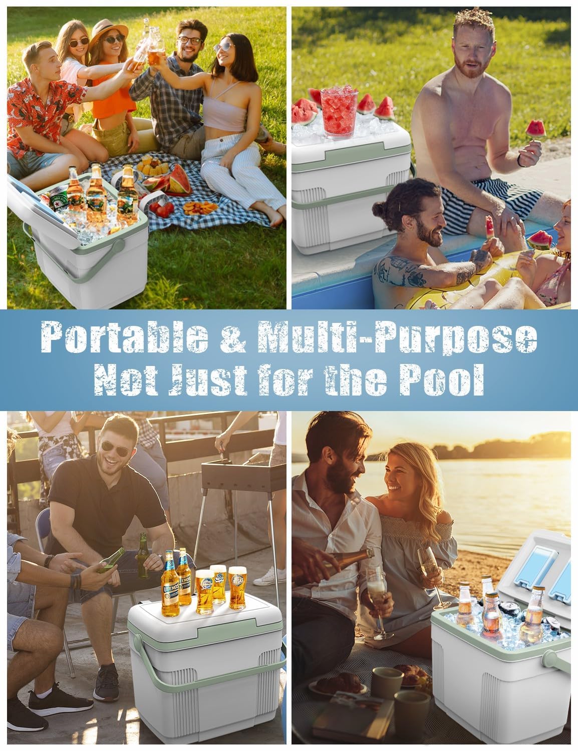 Pool Cooler with 2 Ice Pack – 22L Extra-Large Insulated Hanging Cooler for Above-Ground Pools, Fits Intex Bestway etc, Holds 24 Cans, Keeps Ice 3X Longer, Ideal for Poolside Camping & Outdoor Parties