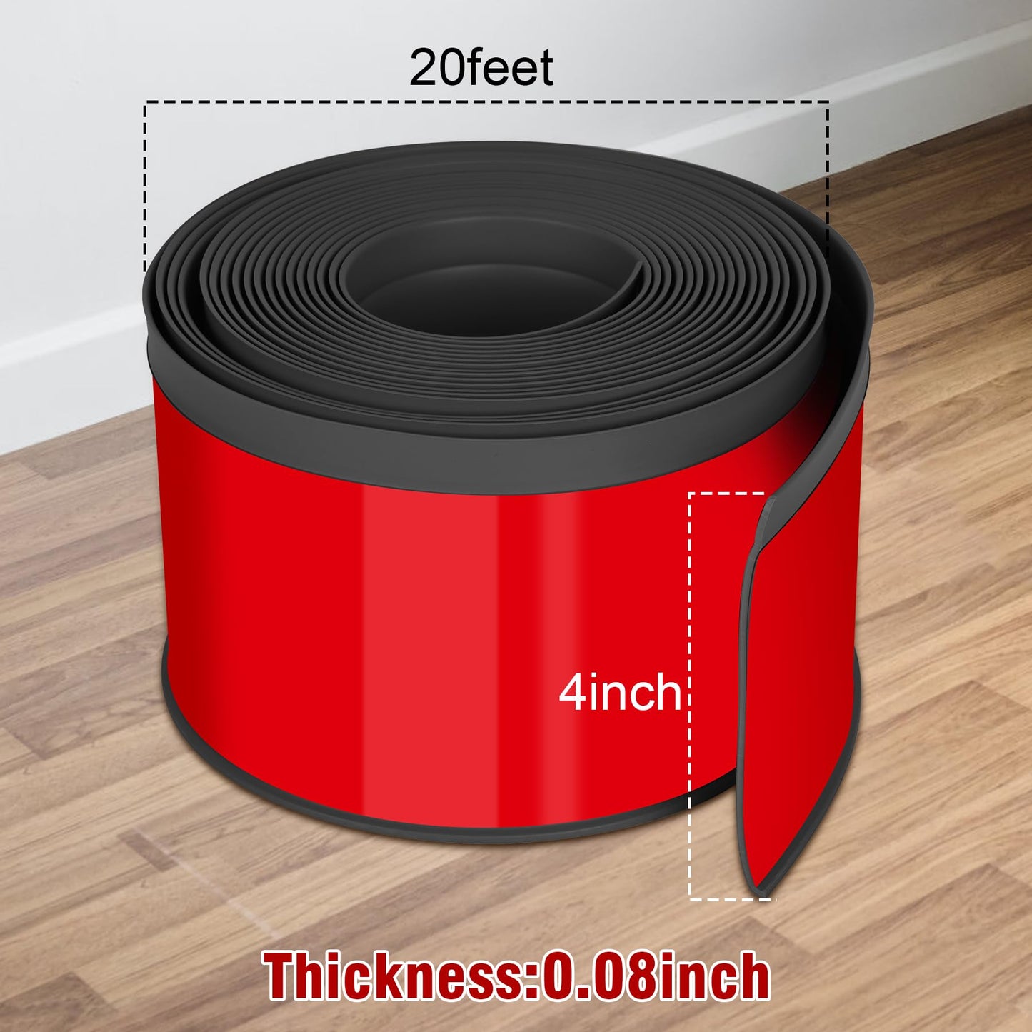 Vinyl Baseboard Molding Trim 4 Inch x 20 Feet Peel and Stick Baseboard Trim Flexible PVC Cove Base Moulding Self-Adhesive Trim for Garage Bathroom Cabinet Floor Walls, Black