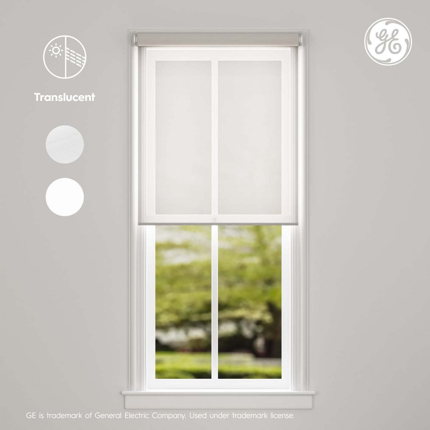 GE Smart Shades, Rechargeable Battery Roller Shade with Remote Control, Translucent White Fabric, White Hardware, 24-in Wide, 1 Count