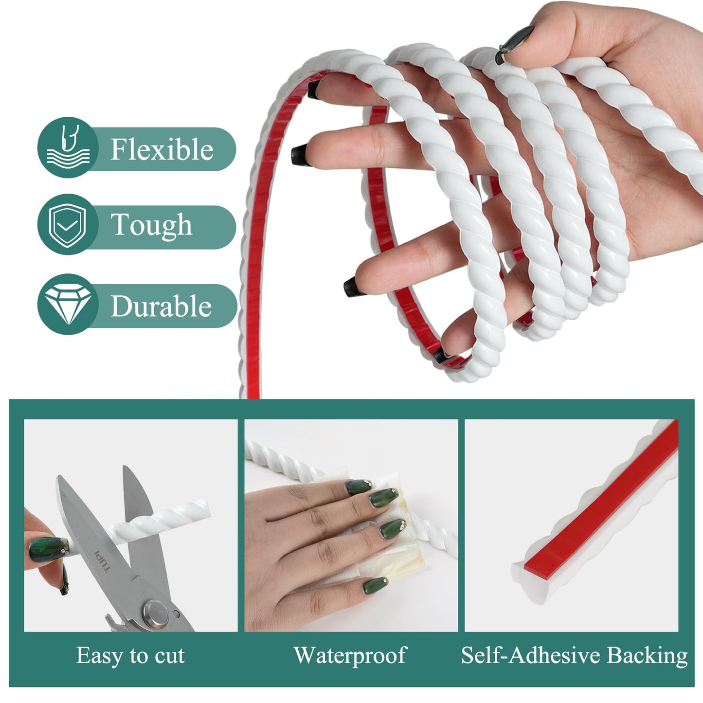YEFANXI - Flexible White PVC Wall Molding Trim Self-Adhesive, 0.47IN*0.28IN, 10FT Roll, Corner Cover Decorative Peel and Stick Molding for Outdoor, Home, Office - Paintable