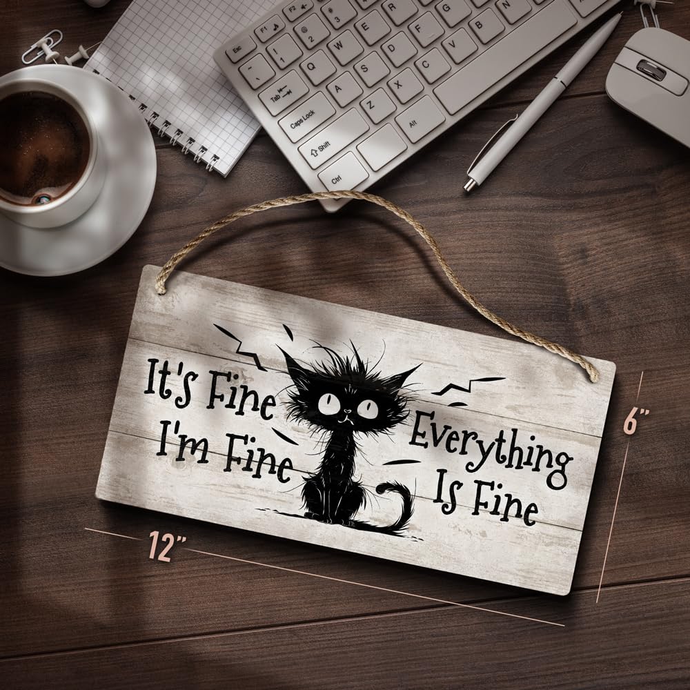 YZEXEZY It's Fine I'm Fine Everything is Fine Sign 6"x12"Funny Home Office Wall Decor Cute Inspirational Gift for Work, Office, Christmas