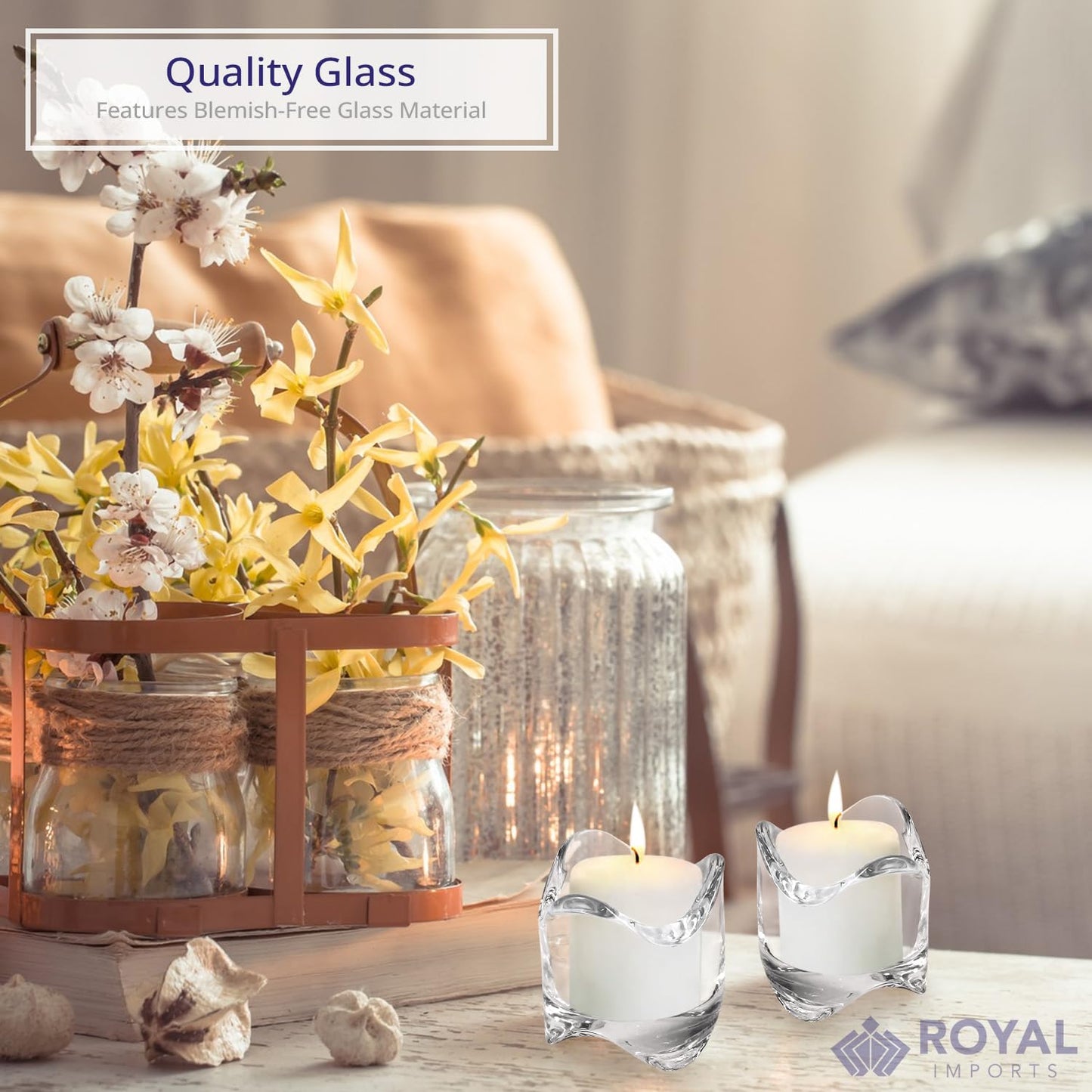 Royal Imports Tea Lights Votive Candles Holders (Set of 6), 2 in. Glass Candle Cups, Wedding Table Centerpiece, Home Decor, Party, Dinner & More
