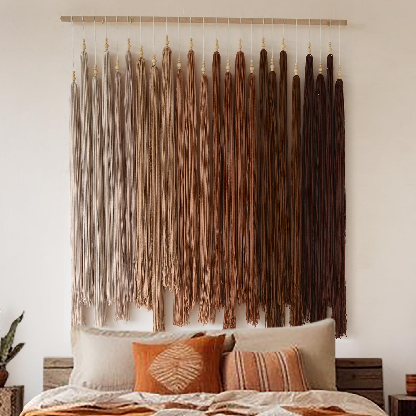 IOWER Macrame Wall Hanging Yarn Fiber Wall Art Beaded Tassel Home Decor for Bedroom Living Room 39" W x 45" L