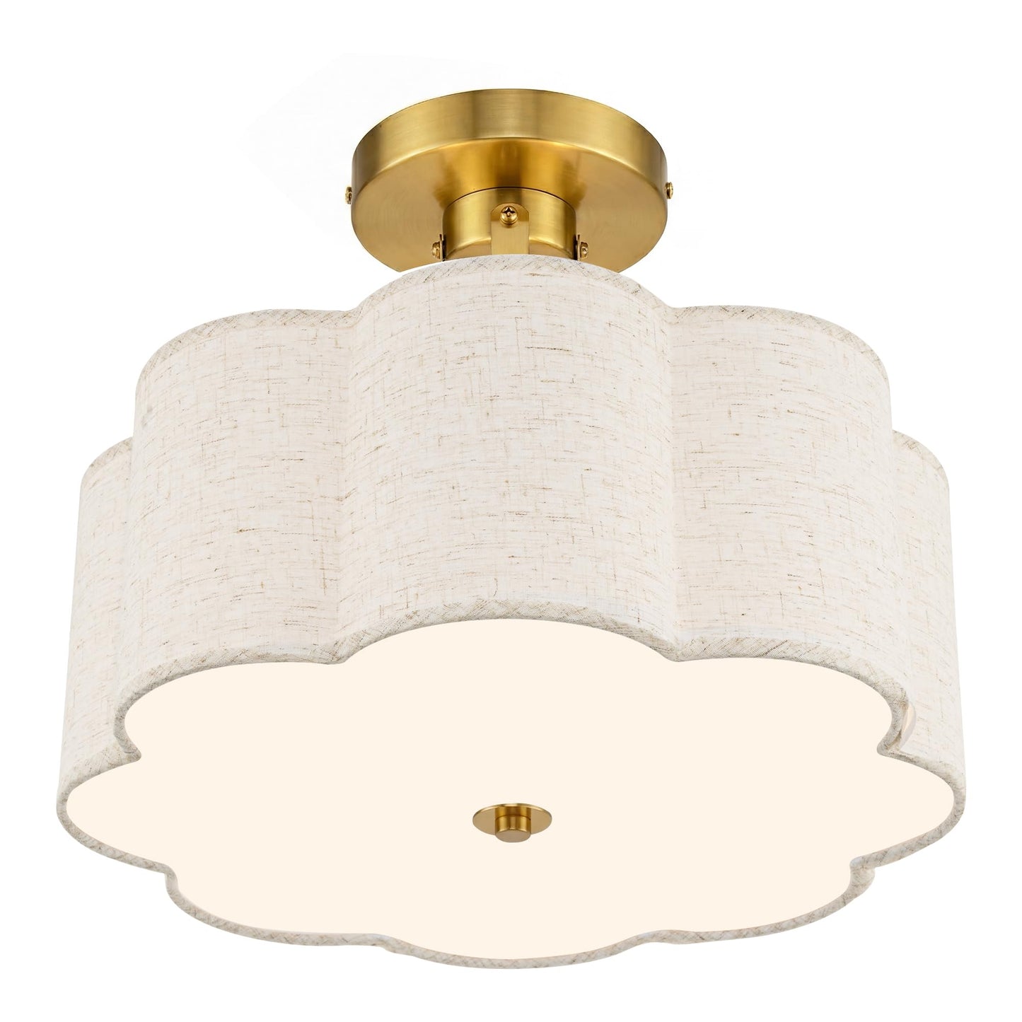 AUTELO 12.6 Inch Semi Flush Mount Ceiling Light,3-Light Brushed Gold Modern Ceiling Light with Flower-Shaped White Fabric, Kitchen Ceiling Light for Bedroom Hallway, C2507 BGS-8