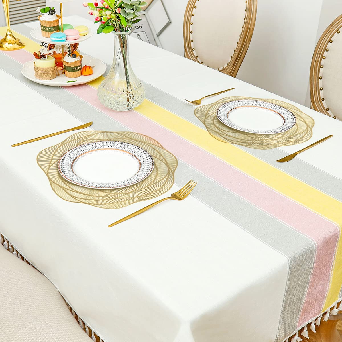 Round Gold Placemats Set of 4 Rose Flower Pressed Vinyl Place Mats Elegant Tablemats Kitchen Table Setting for Wedding Holiday Dining Table Decorative