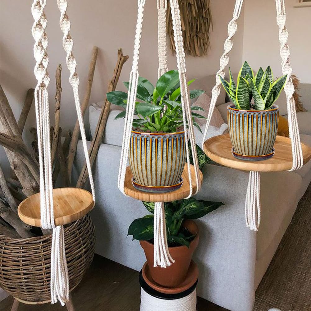 Oairse Ceramic Pots for Indoor Plants, 4.9 +5.7 inch Set of 2 Brown Plant Pots with Drainage Holes and Saucers Texture Ceramic Planters Indoor Outdoor Flower Planters for Succulent