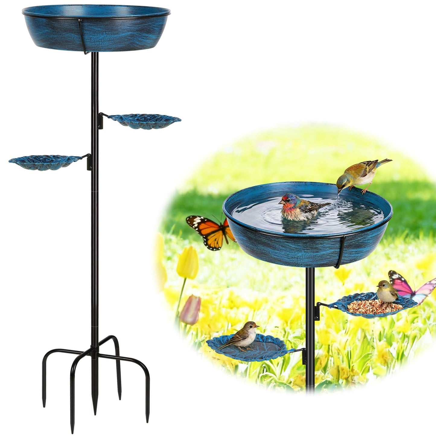 Olpchee Metal Bird Bath for Outdoor - Garden Bird Bath with Removable Bowl Heavy-Duty Base, Winter Birdbath Feeder Rust-Proof Birdbaths for Garden Yard Lawn Decor, Easy to Install(Blue)