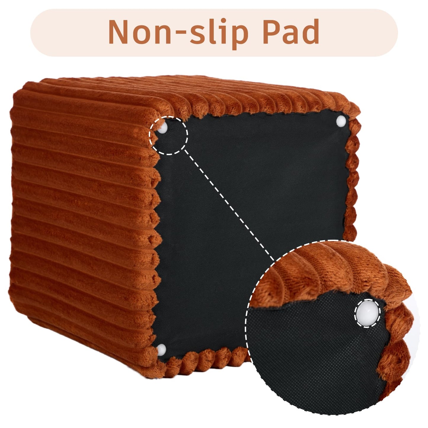 YDcosyfy Modern Square Ottoman, Vertical Channel Tufted Foot Stool Ottoman, Velvet Upholstered Vanity Stool for Makeup, Bedroom, Living Room, Dark Orange