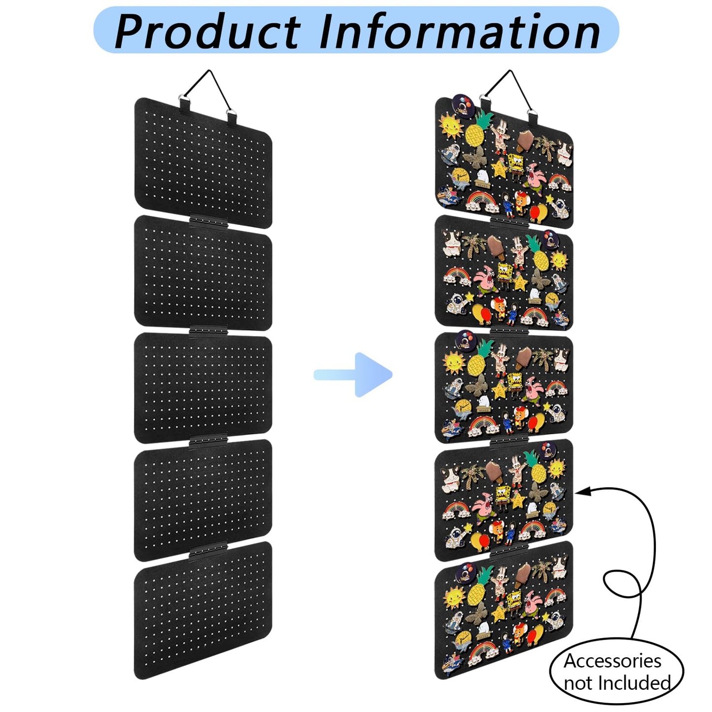 OXDFK Hanging Enamel Lapel Pin Organizer with 5 Loose-leaf Board Pieces, Removable Hanging Brooch Pin Storage Display Pages, Enamel Pin Display Panels for at Least 210 Pins (Removable)