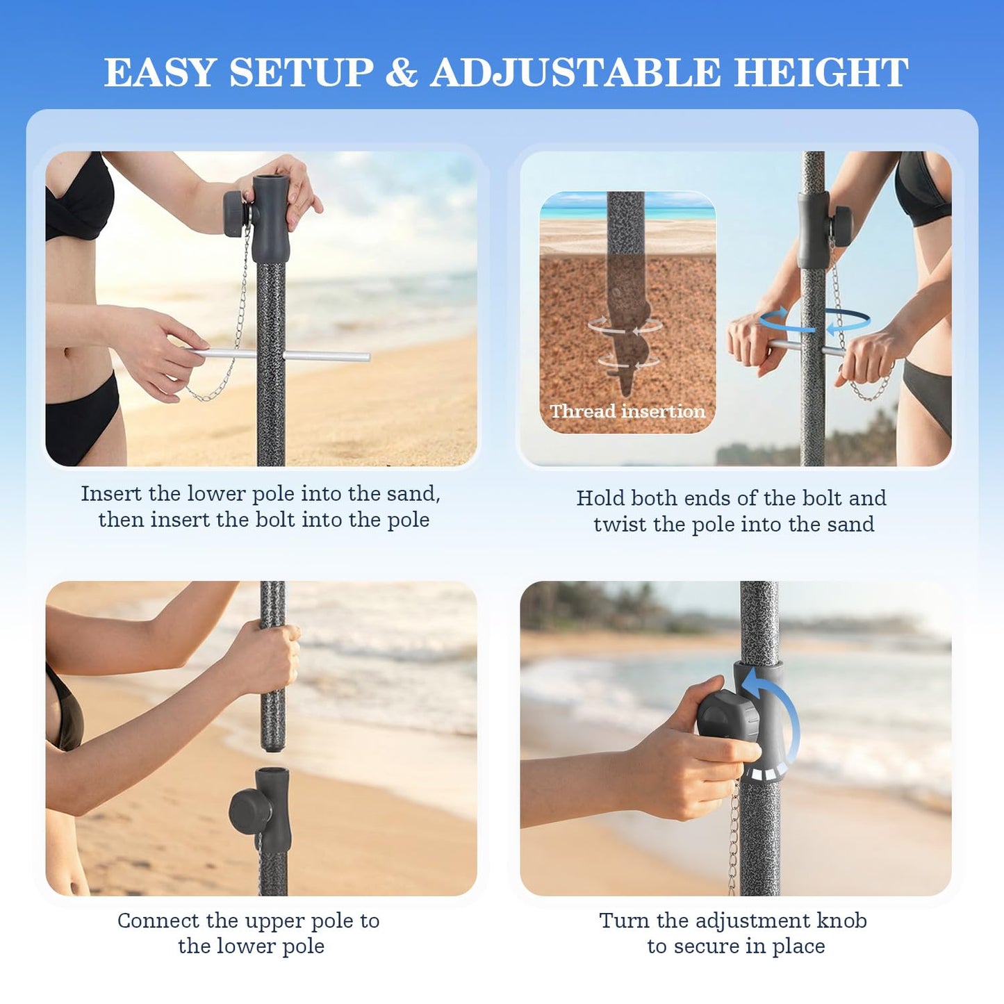 UIRWAY 8.5FT Beach Umbrella, Heavy Duty Windproof Beach Umbrellas with Sand Anchor & Tilt, Sun Protection Portable Beach Umbrella with Carrying Bag for Beach, Patio Garden Pool Outdoor