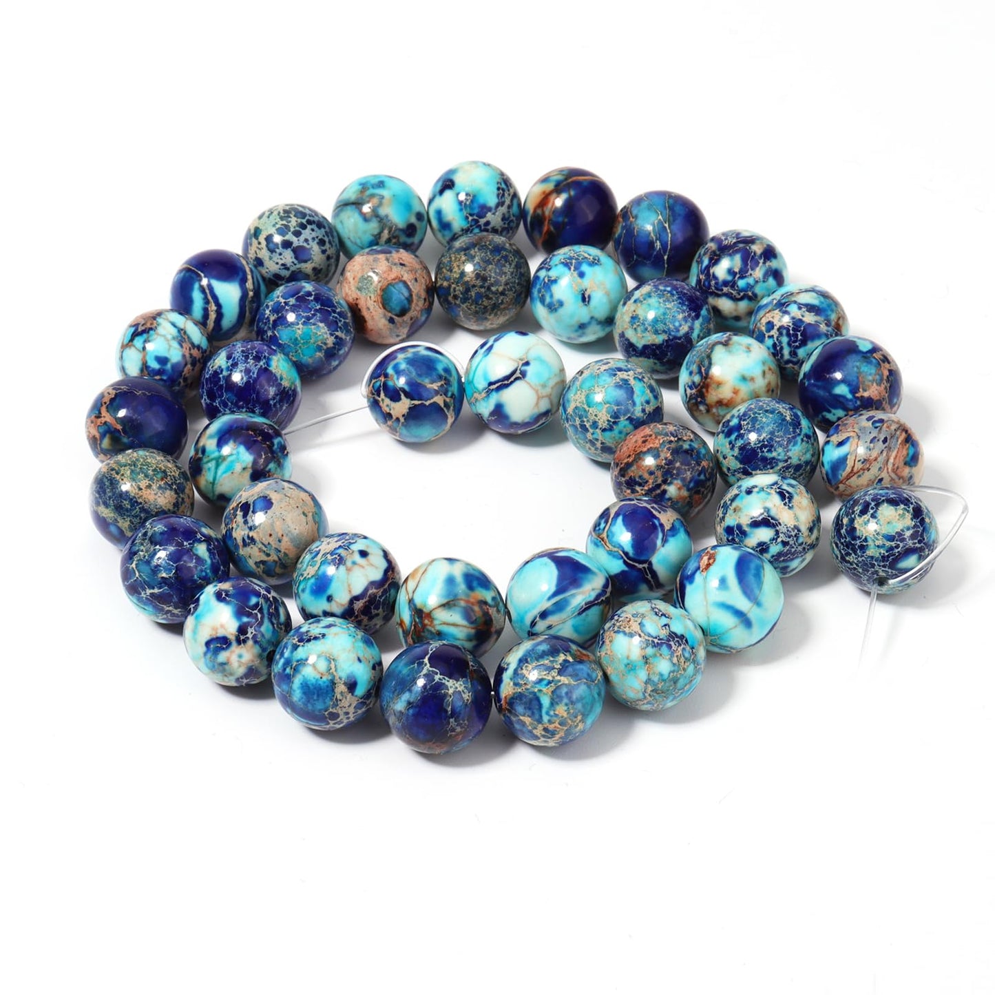 Siomia 45pcs 8mm Natural Mixed Blue Imperial Jasper Gemstone Beads Energy Healing Crystal Round Loose Stone Beads for Jewelry Making, DIY Bracelets Necklaces