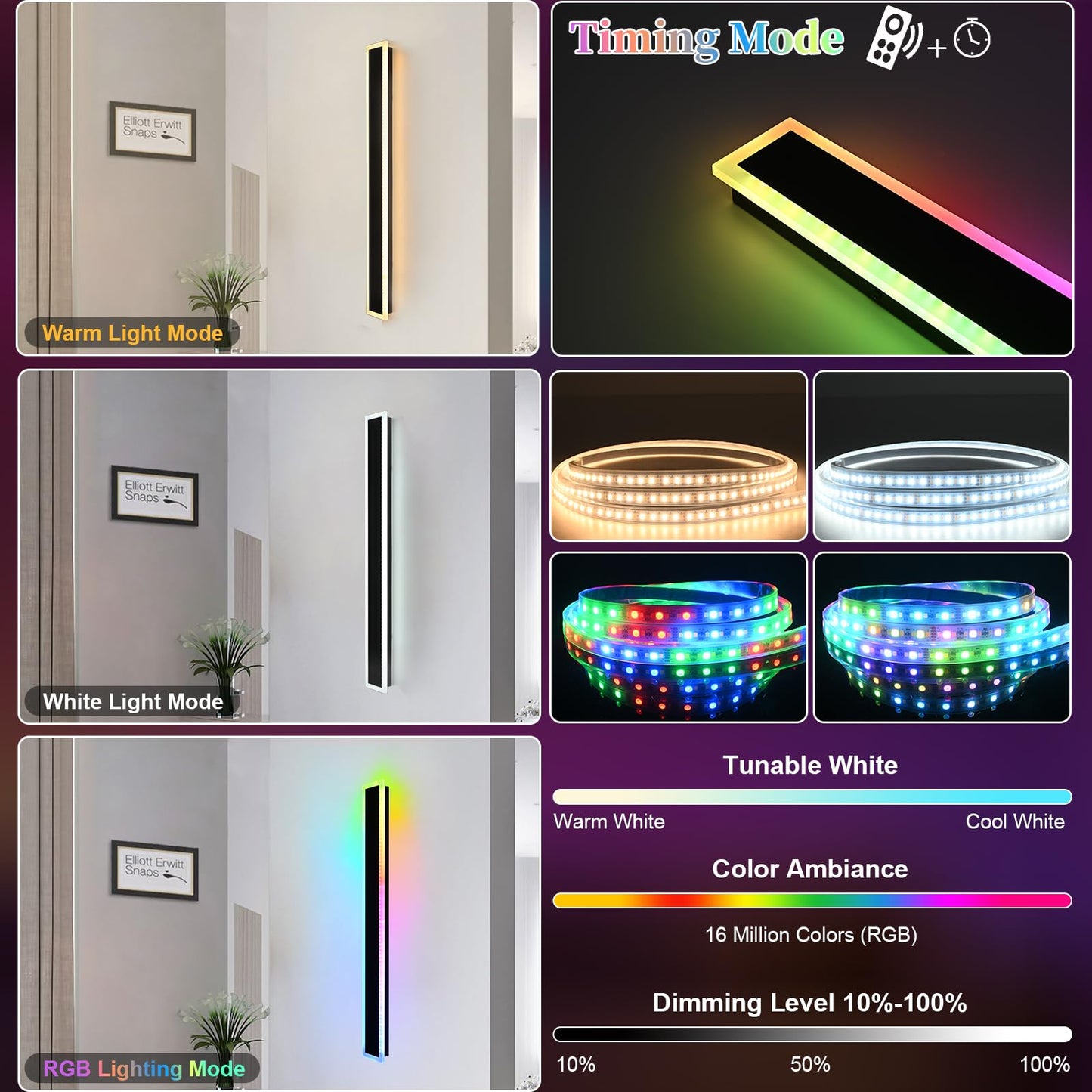 QueeuQ 2 Pack Modern RGB Outdoor Wall Lights for Patio,48 inch Long Outdoor LED Wall Lights,Dimmable LED Long Linear Exterior Lighting,Outside Linear Wall Light for Front Door,Garage,Enterway