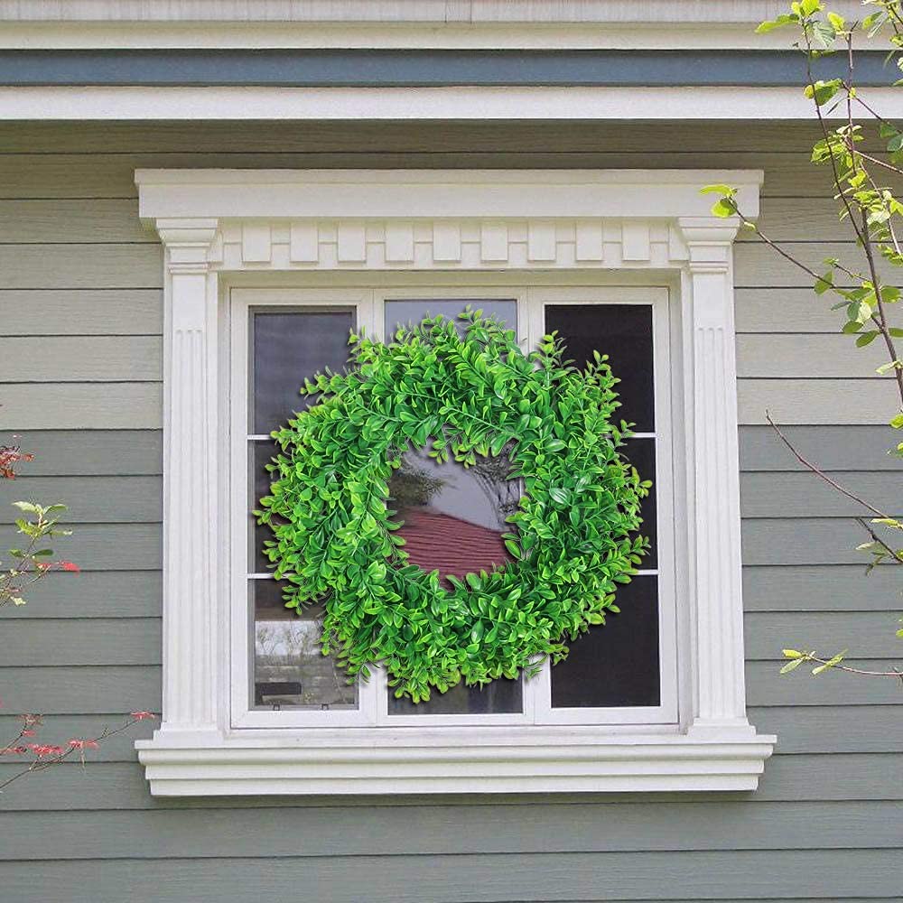 U'Artlines 23.6" Front Door Wreaths Artificial Spring Summer Greenery Hanging Garland for Home Wedding Wall Window Decoration (23.6'' Boxwood,1)