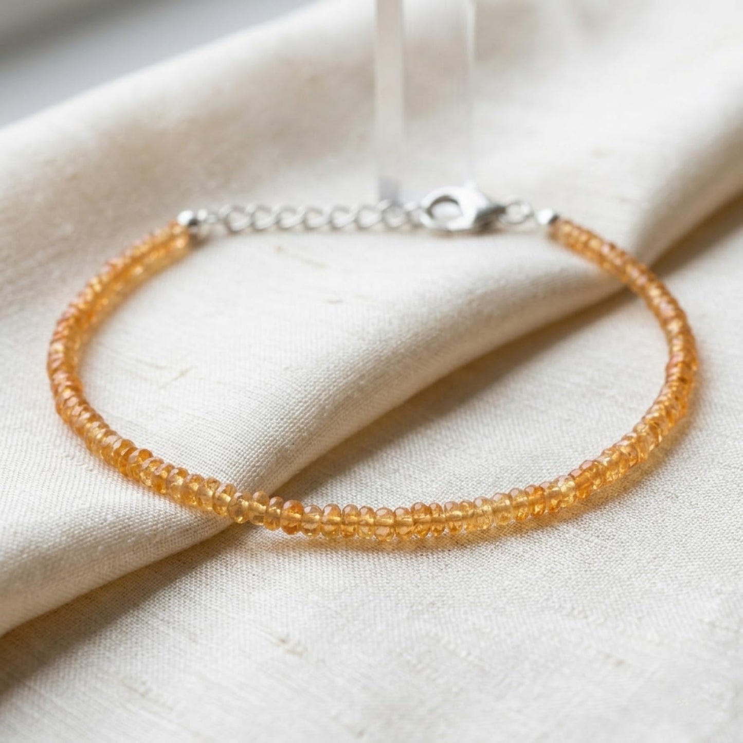 QNAVIC Orange Garnet Bangle Bracelet for Women – Dainty Gemstone Beads, January Birthstone Chakra Healing Crystal, 925 Sterling Silver Rhodium Plated Adjustable 8" Chain, Hypoallergenic Minimalist Jewelry Birthday Gifts