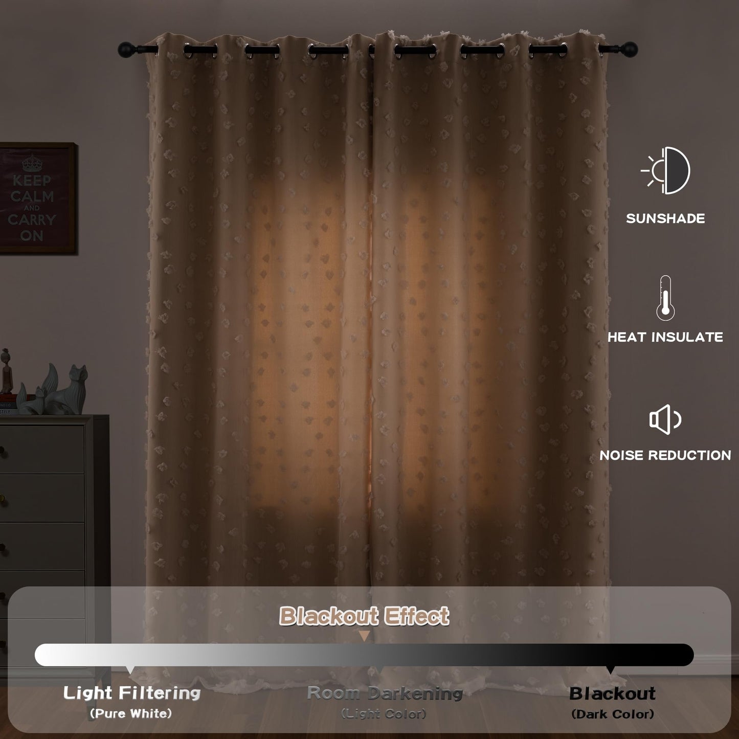 MYSKY HOME Beige Boho Curtains for Living Room 84 Inches Long Blackout Bohemian Curtains 2 Panels Beige Pom Pom Sheer Thermal Insulated Rustic Grommet Privacy Room Darkening Window Drapes 52" x 84"