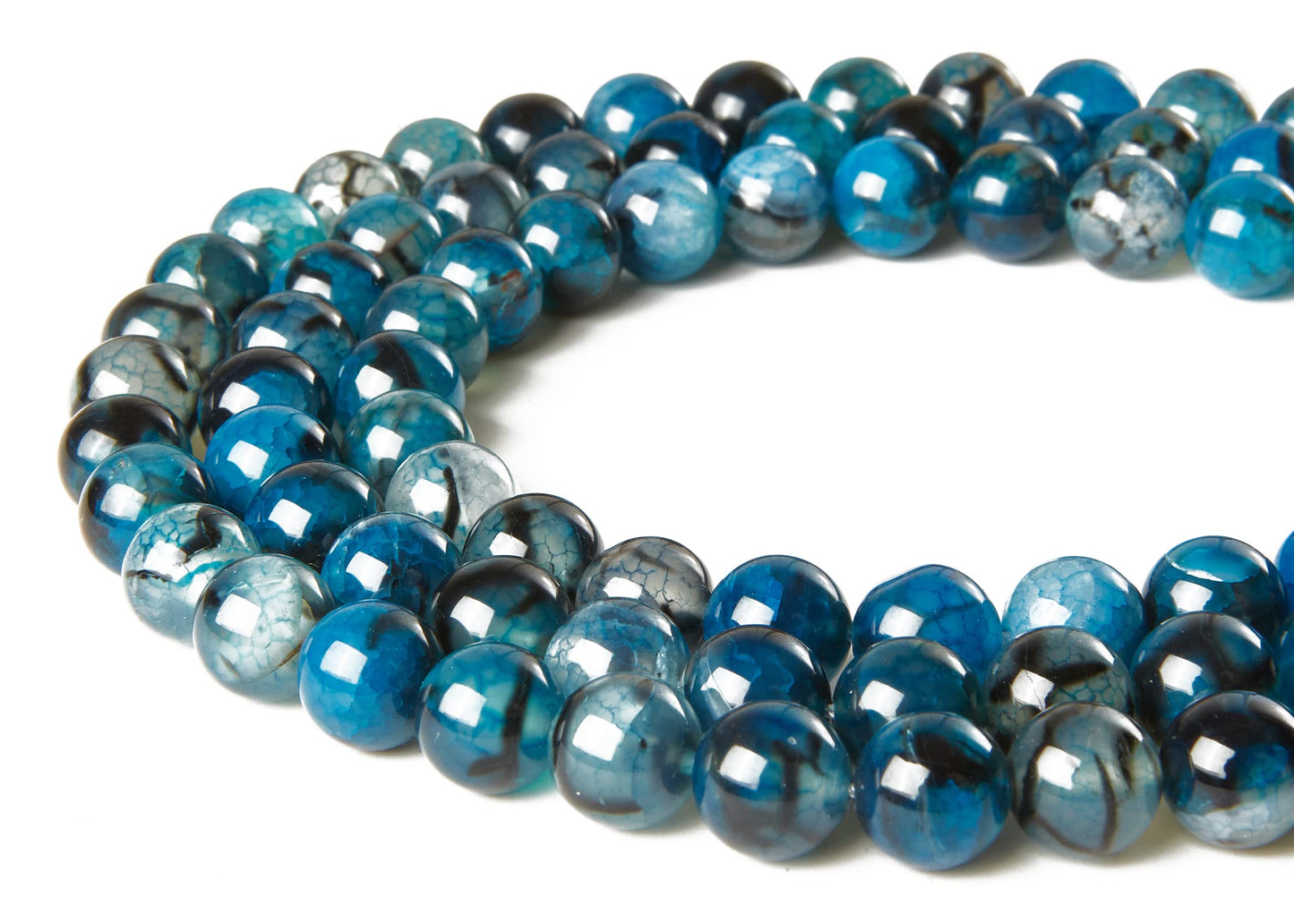 100pcs 8mm Blue Dragon Vein Agate Beads Natural Gemstone Beads Round Loose Beads for Jewelry Making