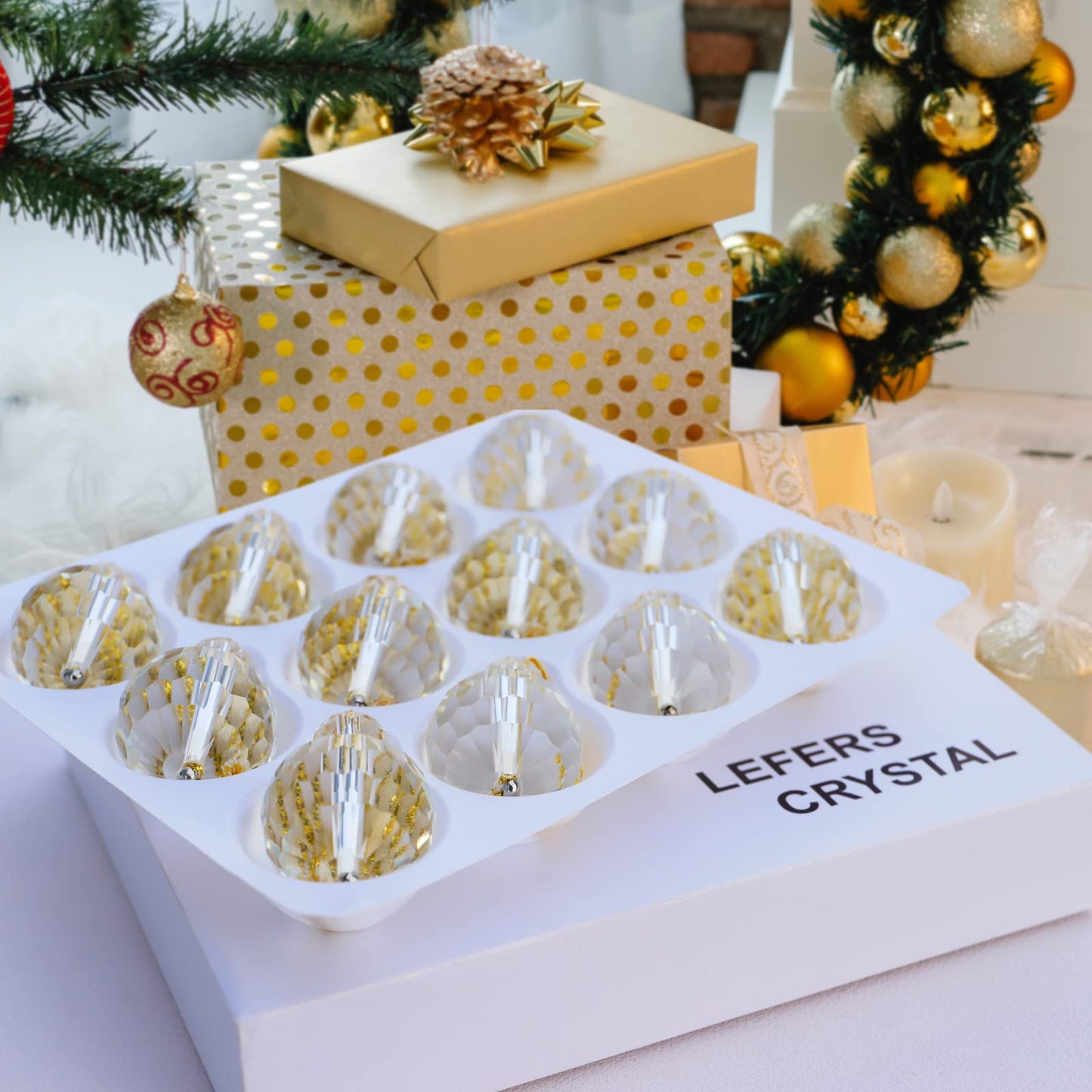 12 Pcs Clear Crystal Glass Christmas Balls Ornaments, 0.87" Mini Prism Ball Christmas Tree Decorations, Hanging Crystal Ornament Clearance for Xmas Wedding Party Home Decor(Clear)