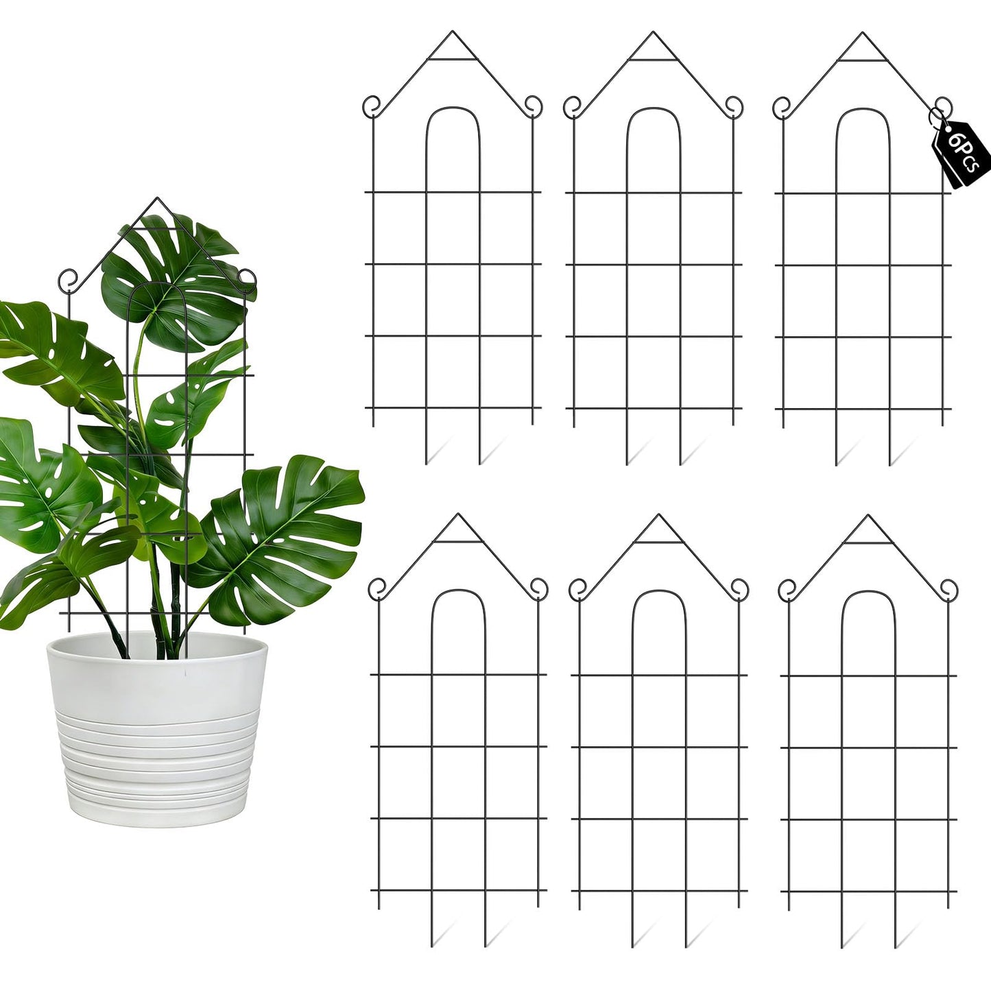 DOLEMODUO 32" Plant Trellis, 6 Pack Metal Garden Trellis for Potted Plants Indoor/Outdoor, Rust-Proof Sturdy Steel Trellis for Climbing Plants, Monstera, Tomatoes, Cucumbers