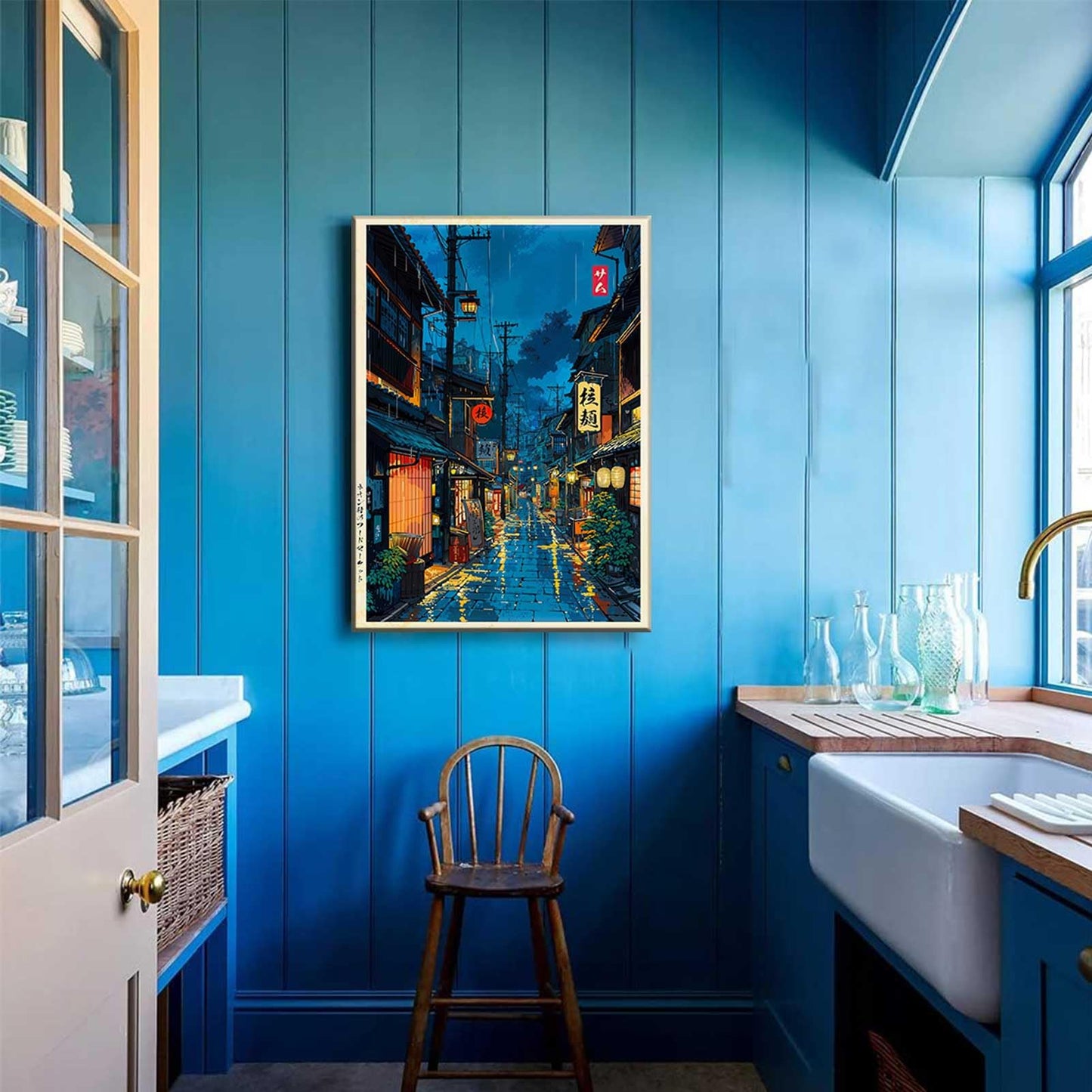 Tokyo Tea House Canvas Wall Art Japanese City Street Coffee Decor painting Pictures Ukiyo-e Illustration Anime Posters Prints for living room Bathroom Bedroom Office Hallway Home Decoration