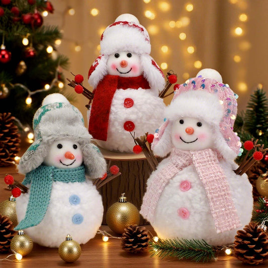 Yonsya Set of 3 Christmas Snowmen Plush Decorations, Xmas Farmhouse Tiered Tray Tree Christmas Decor Collectible Figurines - Home Tabletop Elf Ornaments (3, Snowmen)
