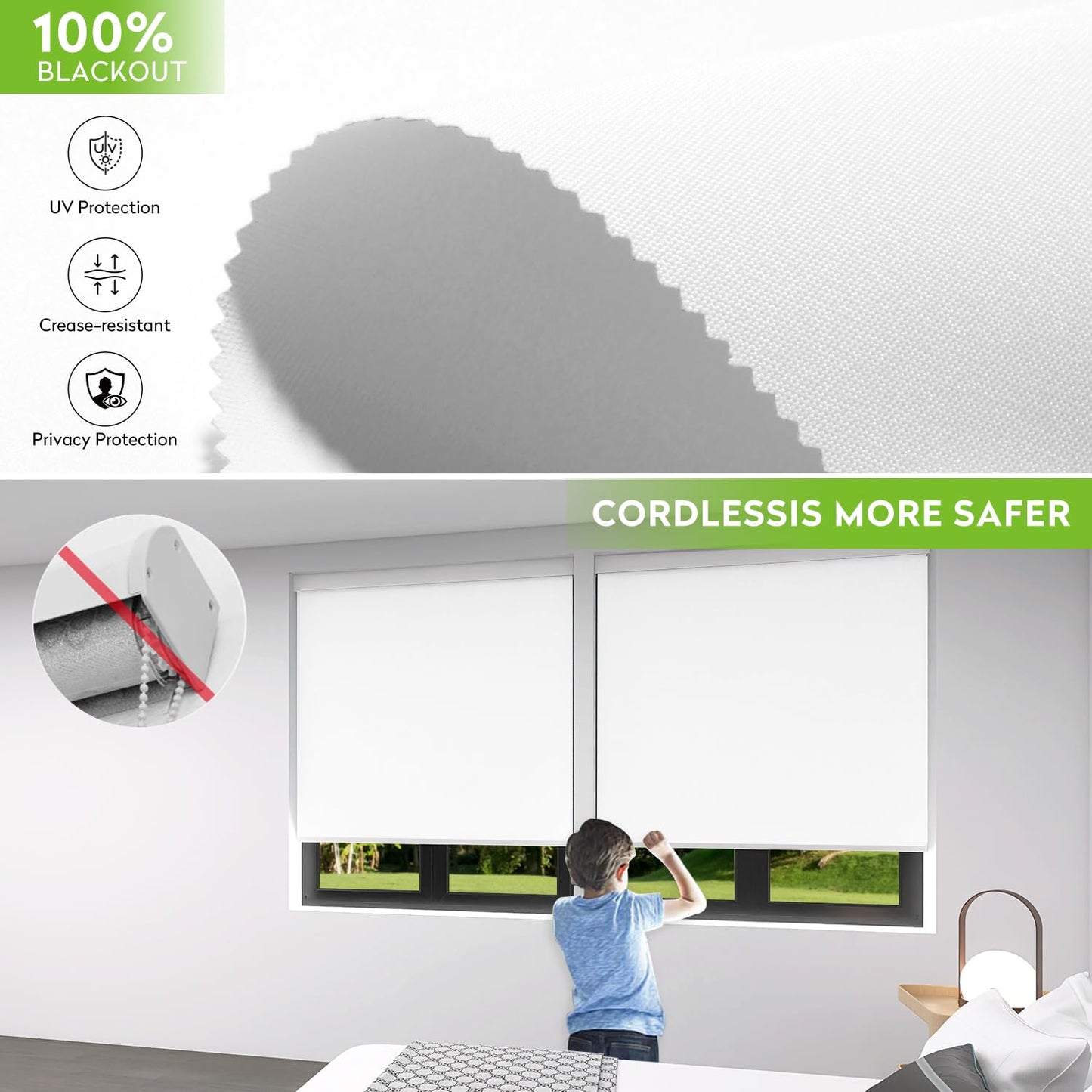 ZSTARR Custom Cordless Shades,Blackout Blinds, Waterproof Rolling Shutter, Suitable for Windows, Family Children's Rooms and Offices 20-90 Inches Wide (3721FWLS)
