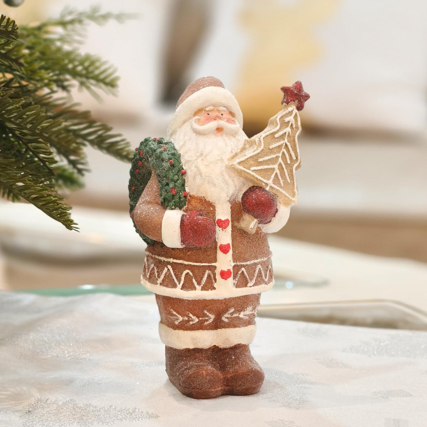 XIAPUX Gingerbread Santa Claus Figurines Gingerbread Christmas Decorations Indoor Resin Santa Figurines Decor Christmas Kitchen Table Party Decorations
