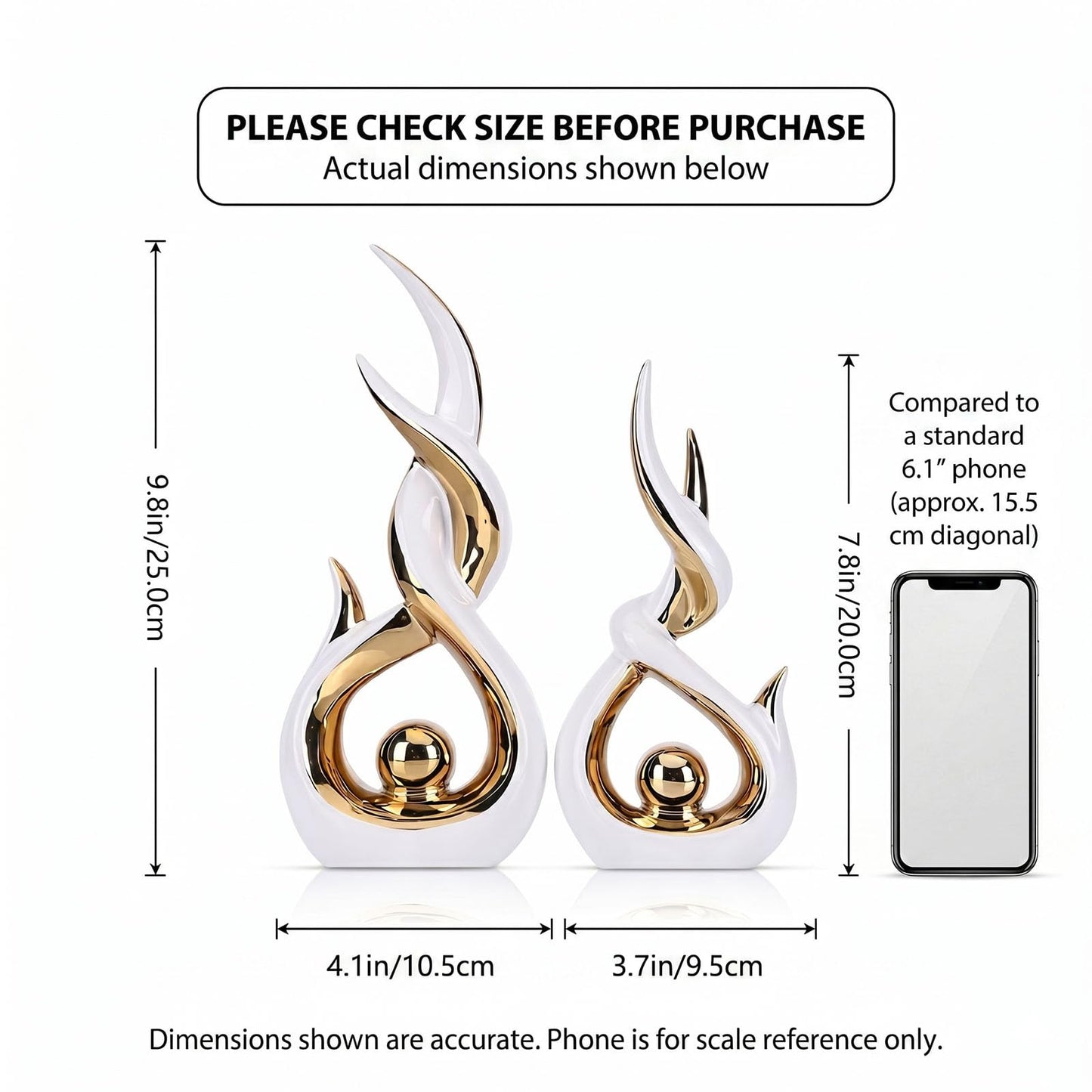 LCCCK White and Gold Abstract Ceramic Sculpture Set of 2 Modern Electroplated Figurines Decorative Statues for Living Room Shelf Mantel Tabletop Home Decor Housewarming Gift