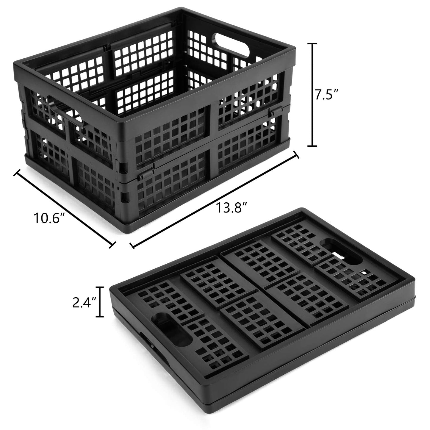 Eslite 16L Plastic Collapsible Storage Crates,Folding Crates Storage,Pack of 4,Black