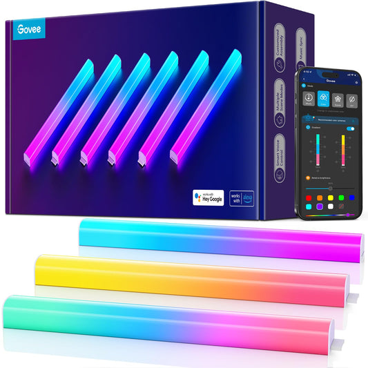 Govee Glide Wall Lights, RGBIC LED Light, Smart Gaming Light Compatible with SmartThings, RGB Lights Bar, LED Wall Lights for Bedroom, 2 Panels Set (3 Sections/Panel)
