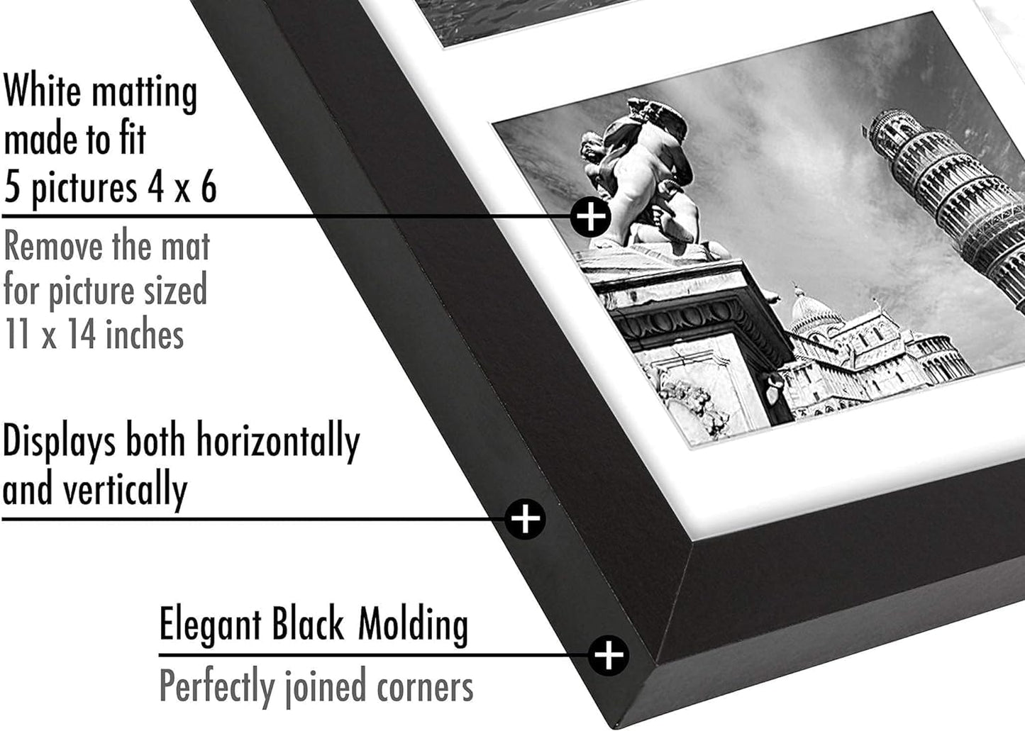 Americanflat 4x6 Collage Picture Frame with Shatter-Resistant Glass - Fits Five 4x6 Photos or Use as One 11x14 Picture Frame - Signature Collection - Collage Frames for Wall Display - Black