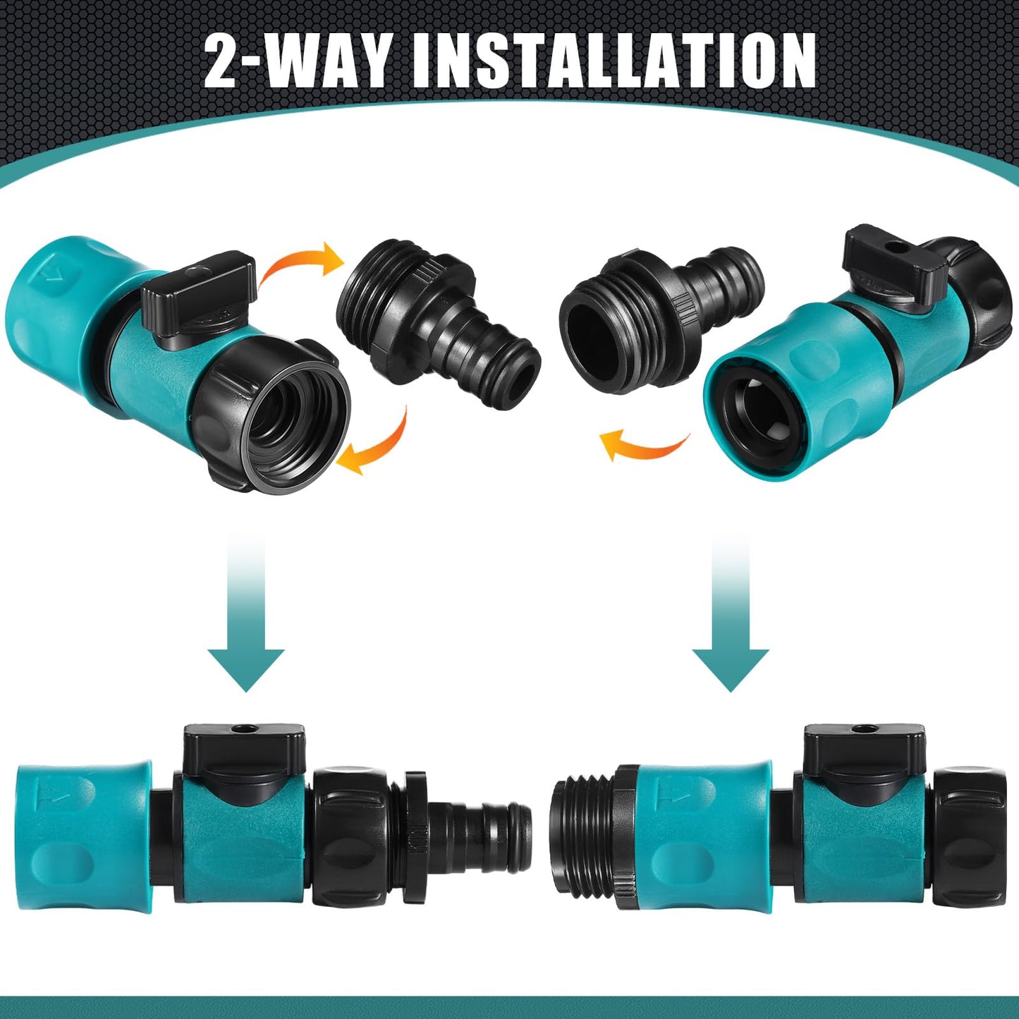 Threlaco 20 Pcs 3/4 Inch Plastic Garden Hose Connect Hose Quick Connector with Valve 40 Pcs Rubber Washers and 40pcs Male Adapter for Water Hose Coupling (Simple Style)