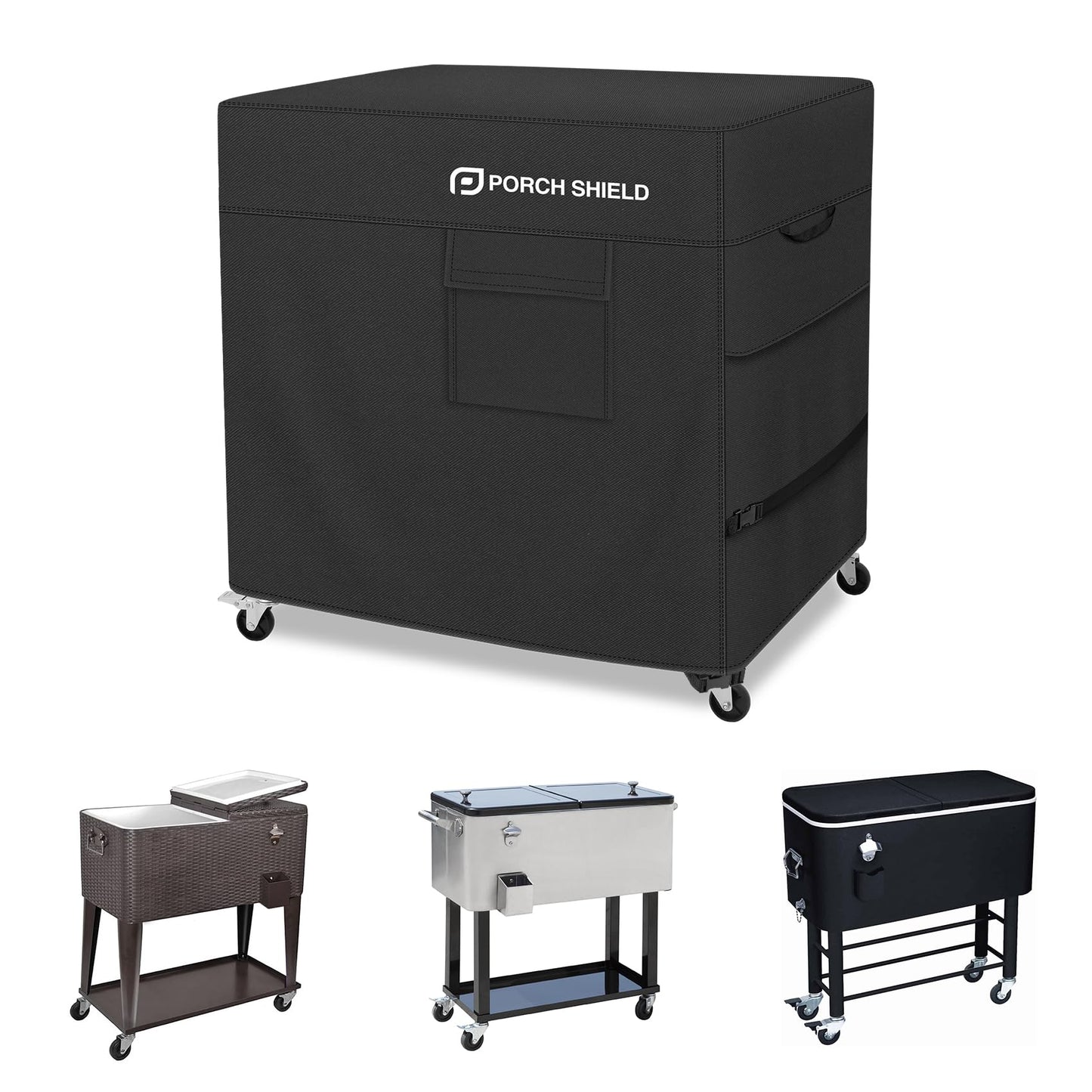 Porch Shield Waterproof Rolling 80-100 Qt Cooler Cart Cover Fits Most Patio Ice Chest Party Cooler (Black, 40"L x 20"W x 32"H)