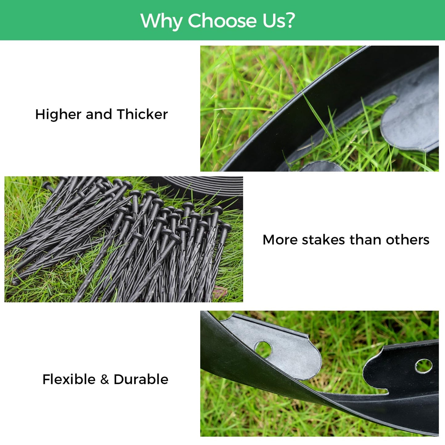 2-Inch x 50 FT Landscape Edging Border with 75 Spikes, Garden Edging Border Lawn Edging Border, Plastic Edging Border Flexible for Garden Flower Beds Lawn Yard Paver Pathway (Black)