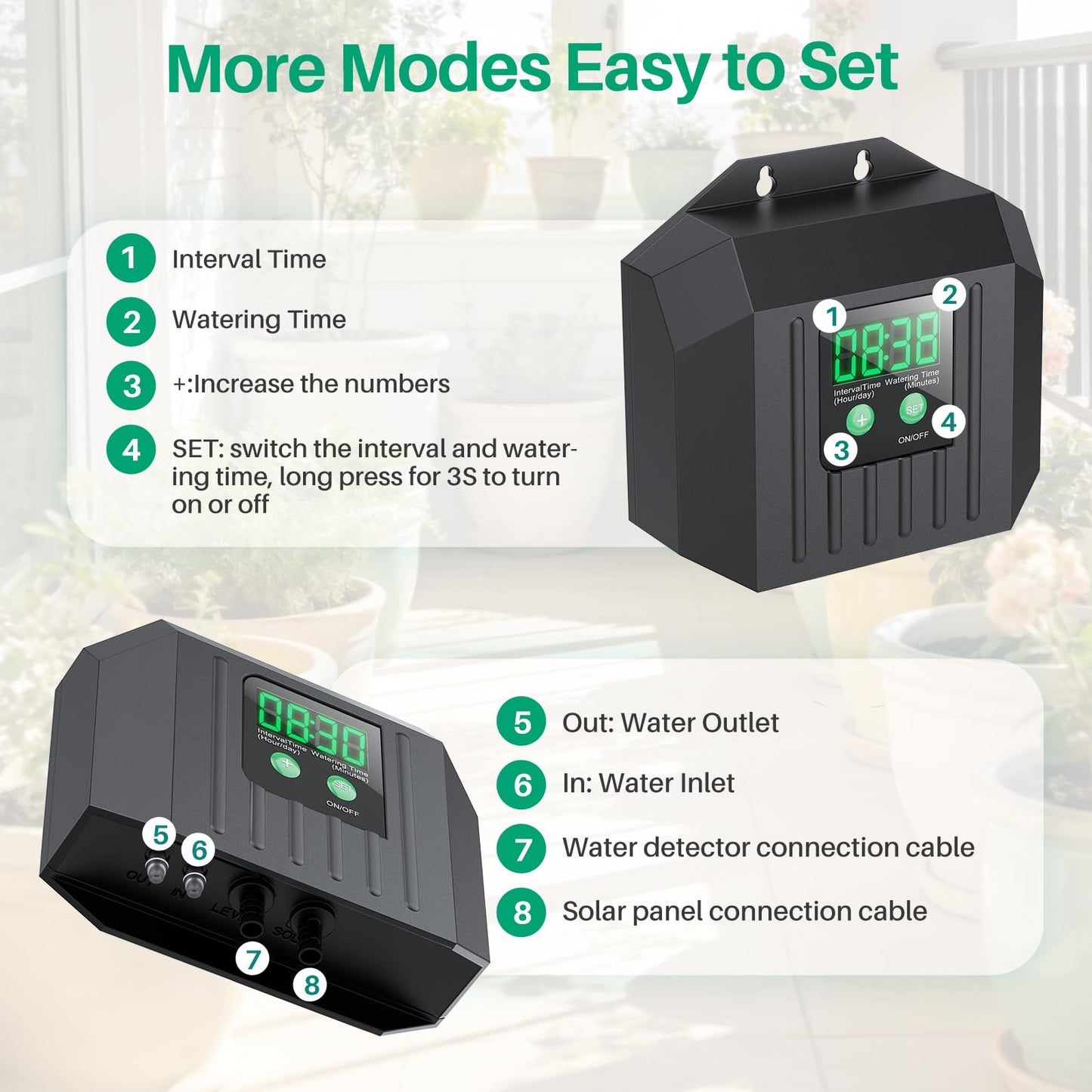 NFESOLAR 4W Solar Powered Automatic Drip Irrigation Kit with LCD Timer, Customizable Watering Duration 1–30min & Interval 3h–7d, Solar Irrigation System for 15 Potted Plants, Garden, Patio, Vacation