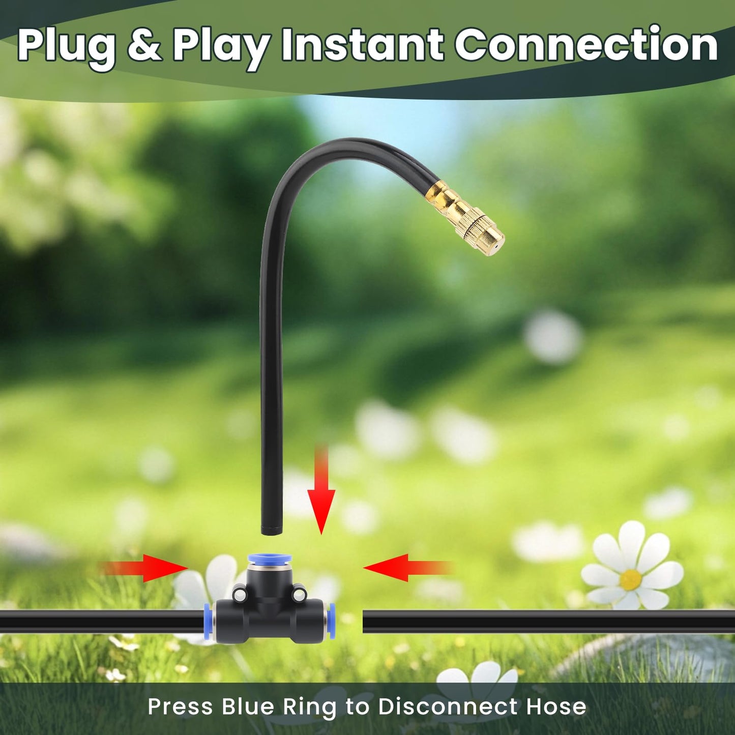 100FT Automatic Drip Irrigation Kits with Water Timer - Garden Watering System with 360° Bendable Spray Adjustable Copper Atomizing Nozzles for Yard, Lawn, Raised Bed, Greenhouse, Potted Plants